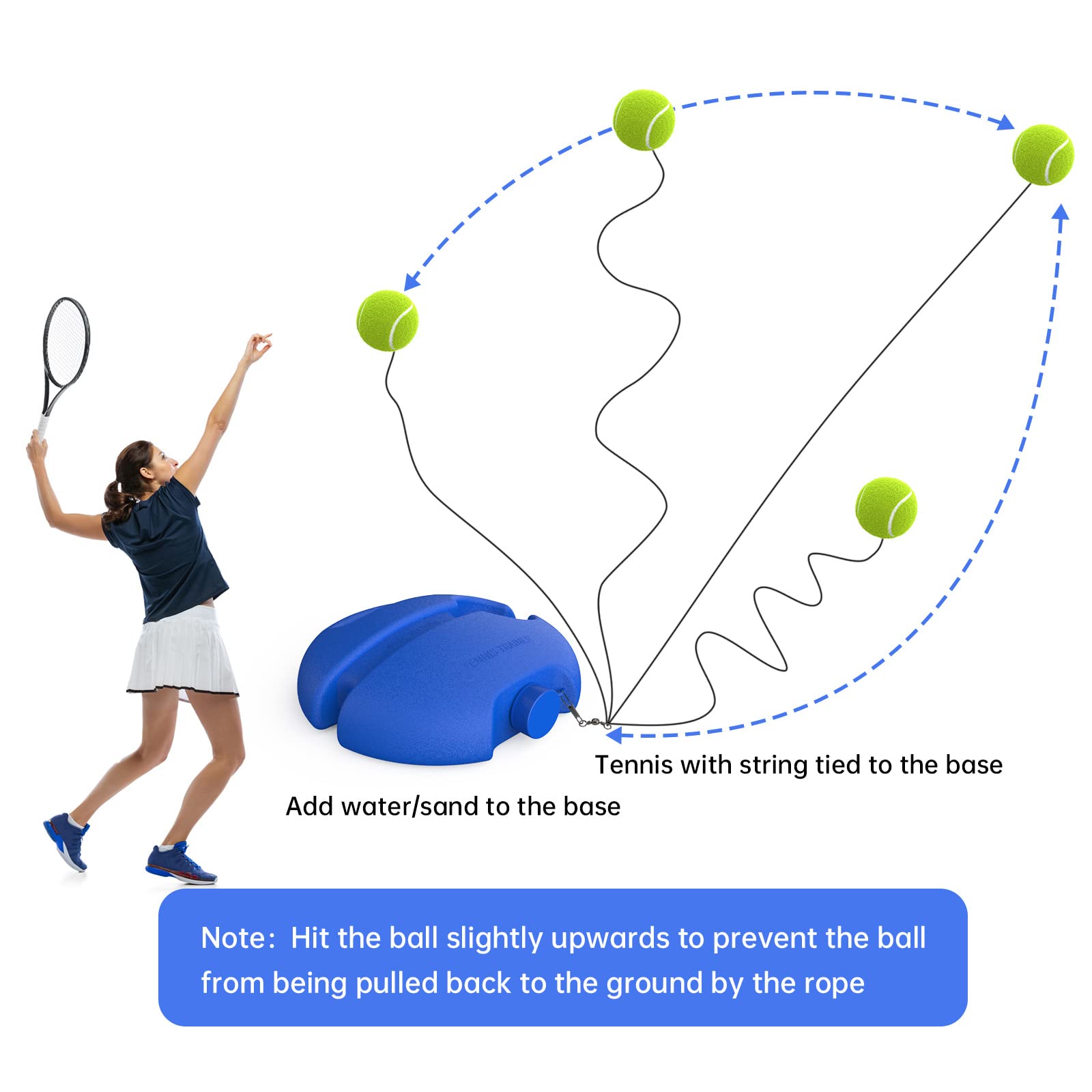 Tennis Trainer Rebound Ball with 3 String Balls - Solo Tennis Practice Equipment | Portable Tennis Training Tool for Beginners | Rebounder Kit for Backyard & Court Drills | Improve Forehand & Backhand Skills