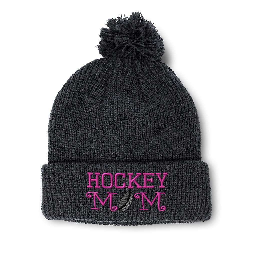 Speedy Pros Women's Pom Pom Beanie - Acrylic Winter Skull Cap with Pink Embroidery | Warm Hockey Mom Hat for Women & Men | Perfect for Cold Weather, Outdoor Sports & Casual Winter Fashion