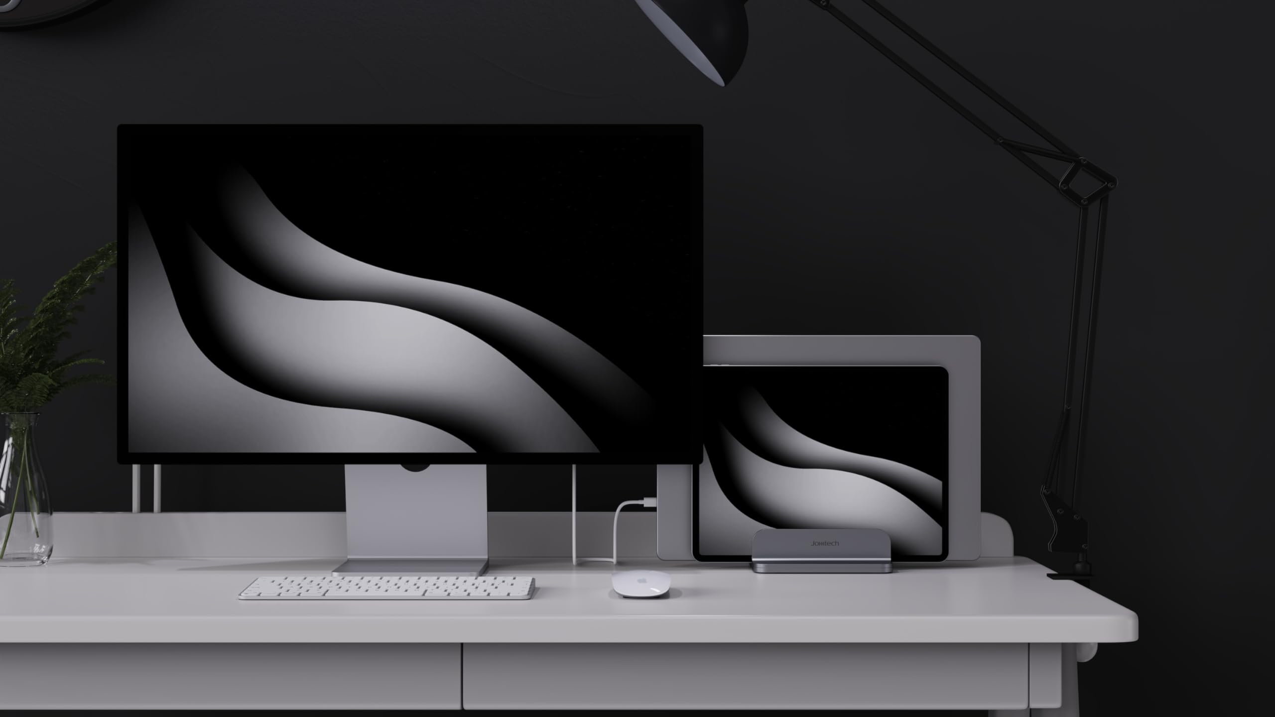 Dual Aluminum Vertical Laptop Stand Organizer - Sturdy Notebook Computer Holder for MacBook Air/Pro, Mac Mini, iPad Pro & Apple TV (Space Gray) | Perfect for Home Office, Desk Organization & Space Saving