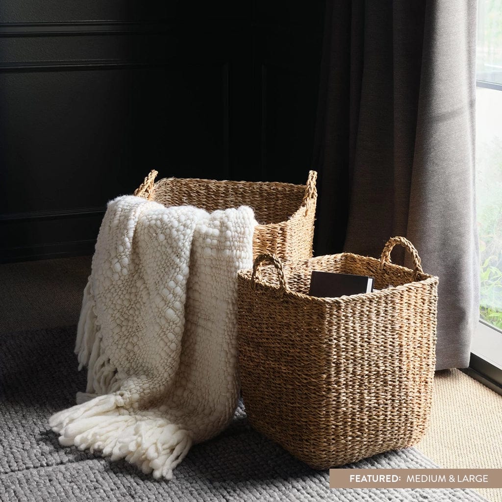 Padma Square Storage Baskets - Woven Decorative Bins for Home Organization - Perfect for Bedroom, Bathroom & Closet Storage