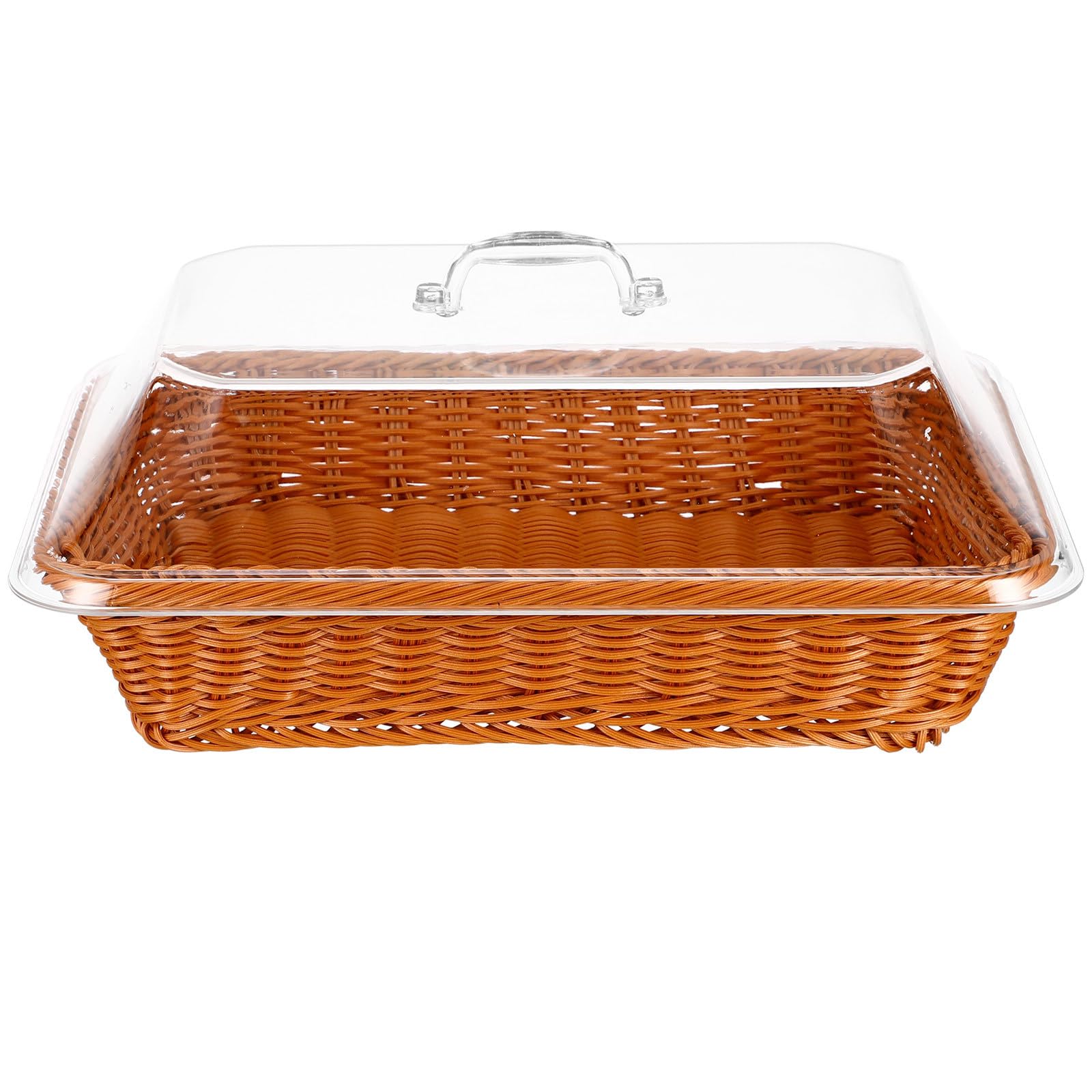 DOITOOL Woven Bread Basket with Acrylic Lid - Rattan Style Serving Basket for Bread, Fruits & Pastries | Perfect for Kitchen, Restaurant & Dining Table Decor