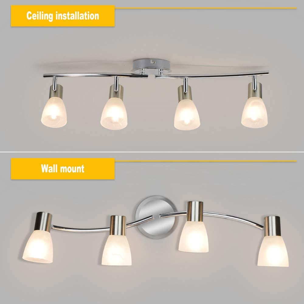 Depuley 4-Way Rotatable LED Ceiling Light - Adjustable Swiveling Spotlight Bar with Patterned Glass Shade for Kitchen, Living Room, Bedroom - Energy Efficient Modern Lighting (No Bulbs Included) - Perfect for Task Lighting, Accent Decor & Ambient Illumination