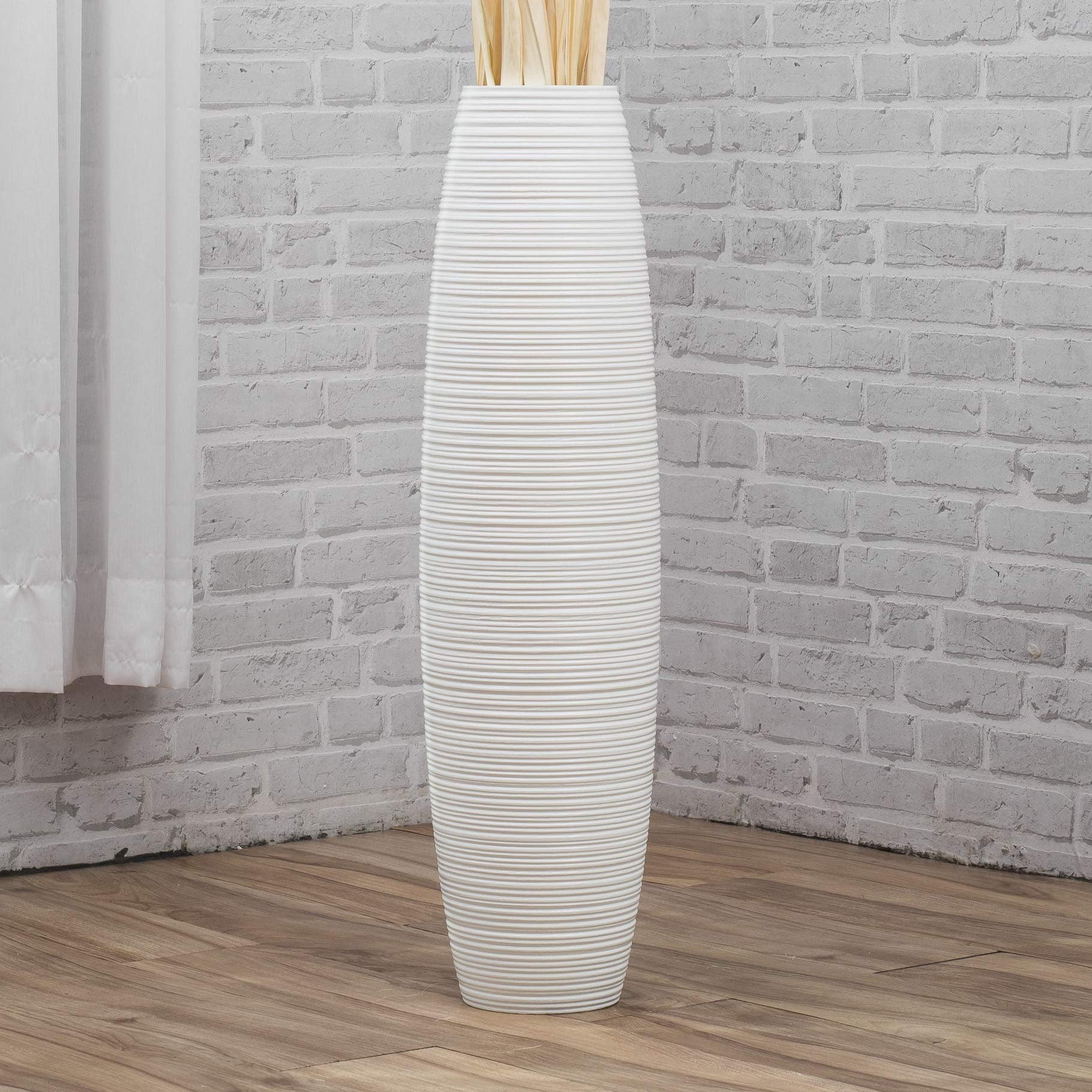 Leewadee 36 Inch Large White Wooden Floor Vase - Farmhouse Home Decor for Flowers, Fake Plants & Pampas Grass - Perfect for Living Room, Entryway & Wedding Decor