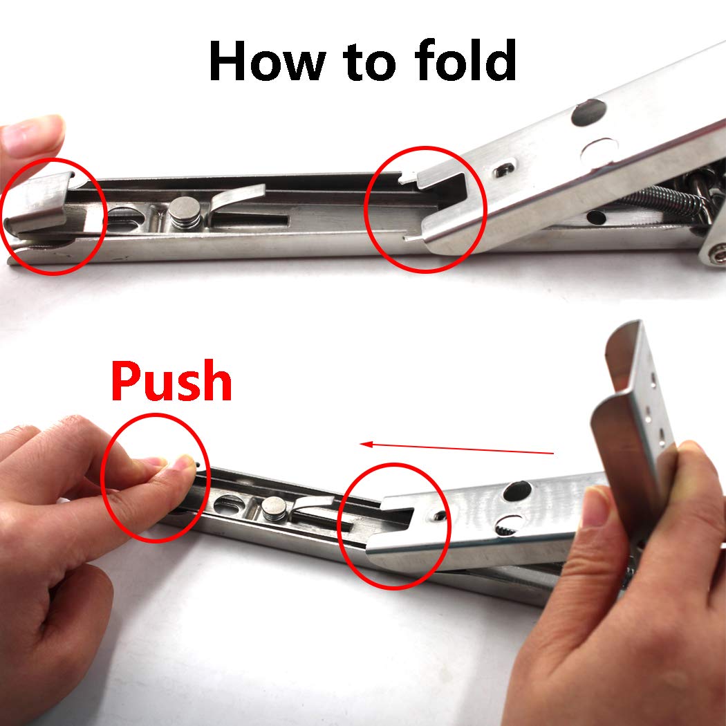 10 Inch Heavy Duty Stainless Steel Folding Shelf Bracket - 132lb/60KG Load Capacity - Adjustable Corner Brace for Kitchen Cabinets, Bathroom Shelves, Bookshelves & Furniture - Easy Release Mechanism - Perfect for Space Saving Storage Solutions