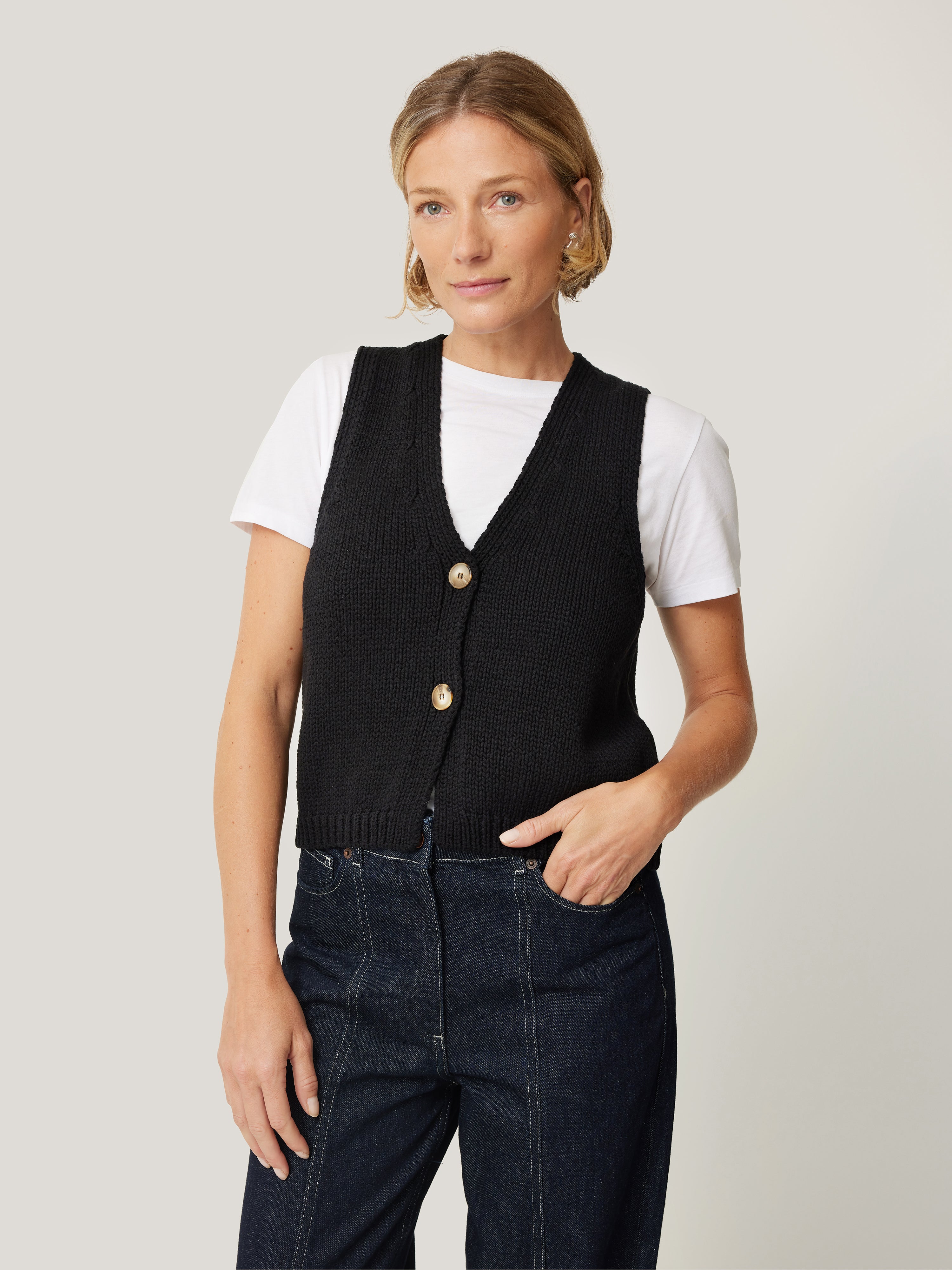 Pure Cotton Knitted Waistcoat Vest for Women - Soft Comfortable Stretchable Black Sleeveless Top | Perfect for Layering, Office Wear & Casual Outfits