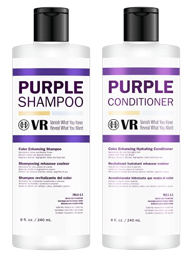 VR Purple Shampoo & Conditioner Set for Blonde, Silver & Gray Hair - Neutralizes Brassiness, Yellow & Orange Tones - Color Safe Hair Care (8oz Duo) - Perfect for Salon Quality Results at Home