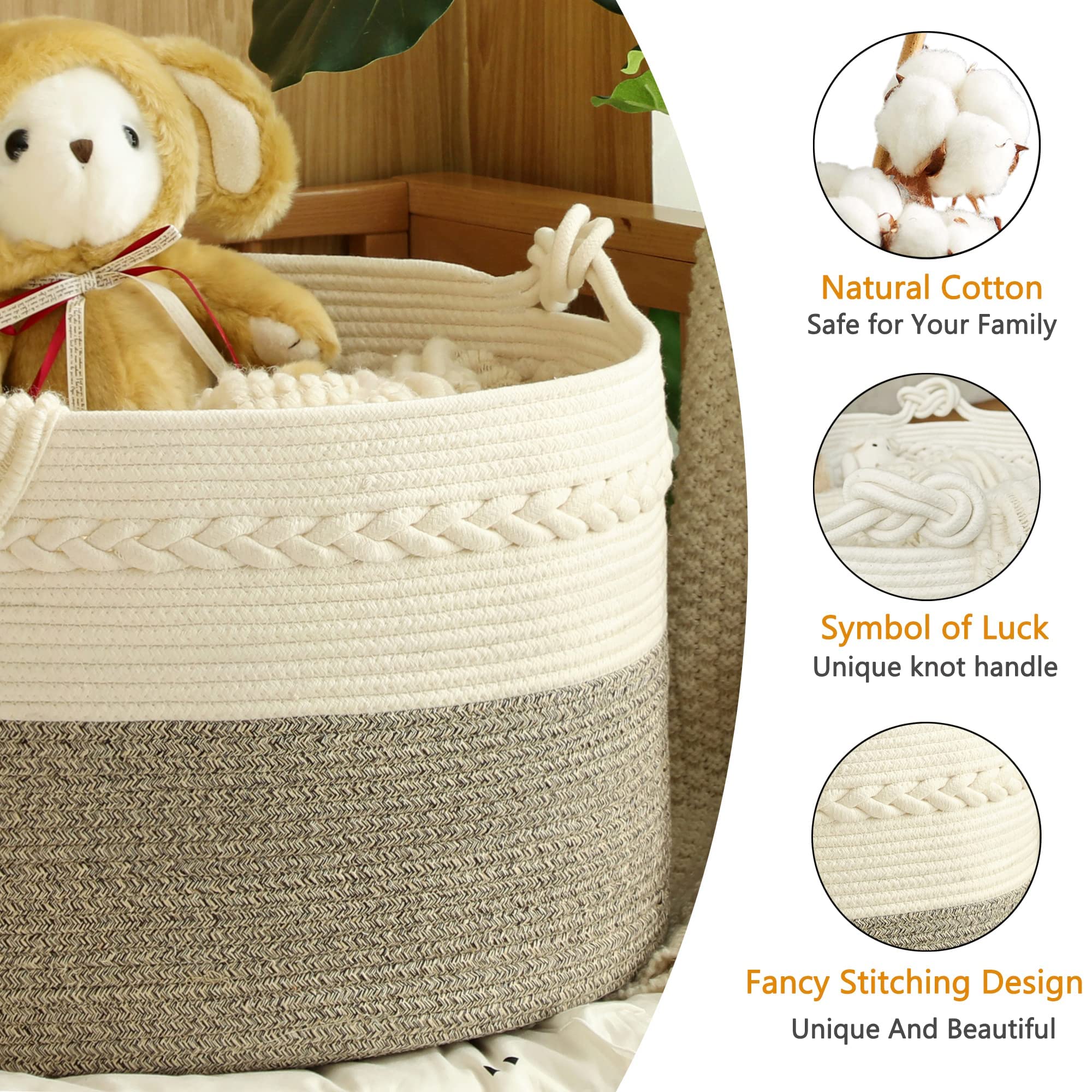KAKAMAY Large Cotton Rope Blanket Basket (20