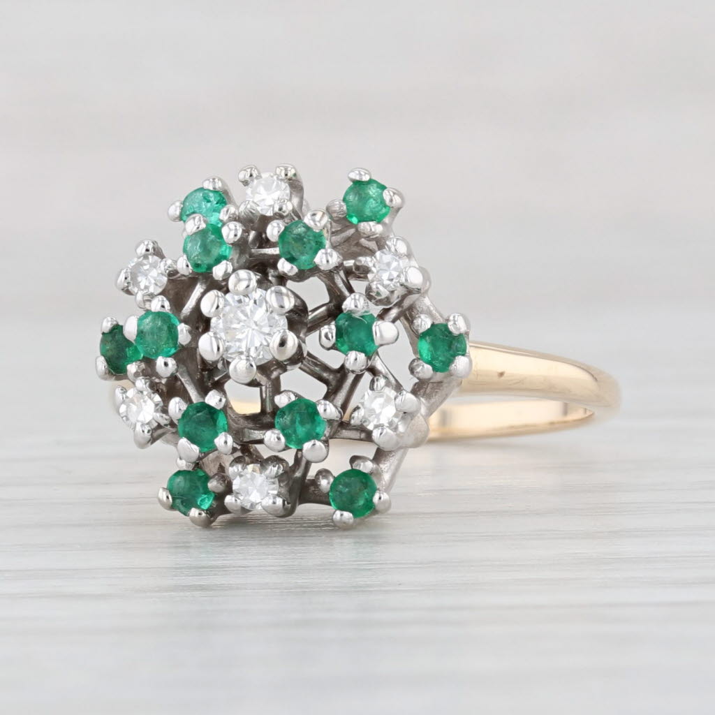 0.45ctw Diamond & Emerald Cluster Ring in 14k Gold - Size 8.5 - Elegant Cocktail Ring for Women - Perfect for Evening Parties, Weddings & Special Occasions