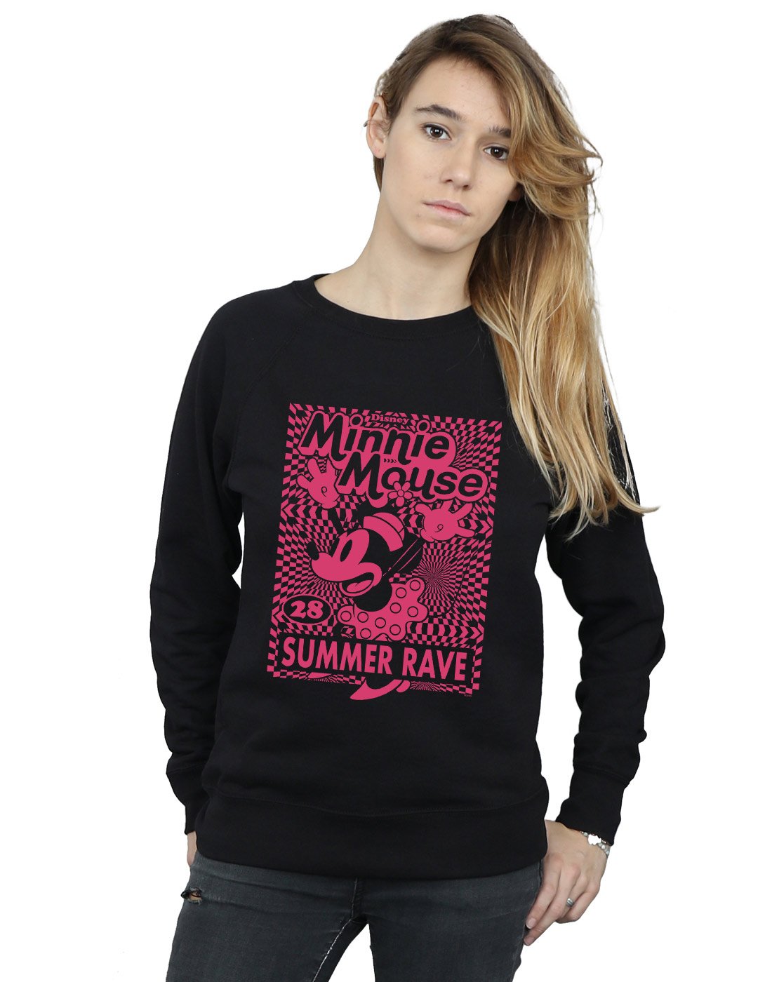 Disney Minnie Mouse Women's Black Sweatshirt - Soft Summer Party Pullover for Casual Wear, Theme Parks & Disney Vacations