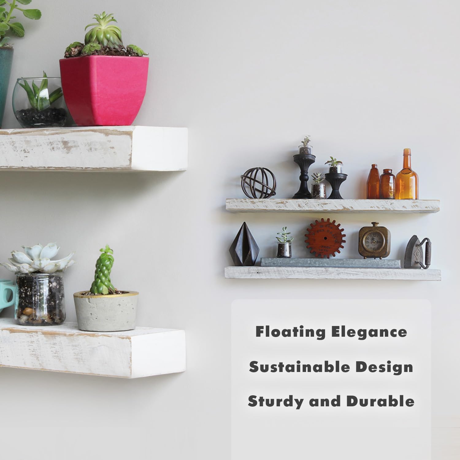 Reclaimed Barnwood Floating Shelves Set of 2 - White Wash 48