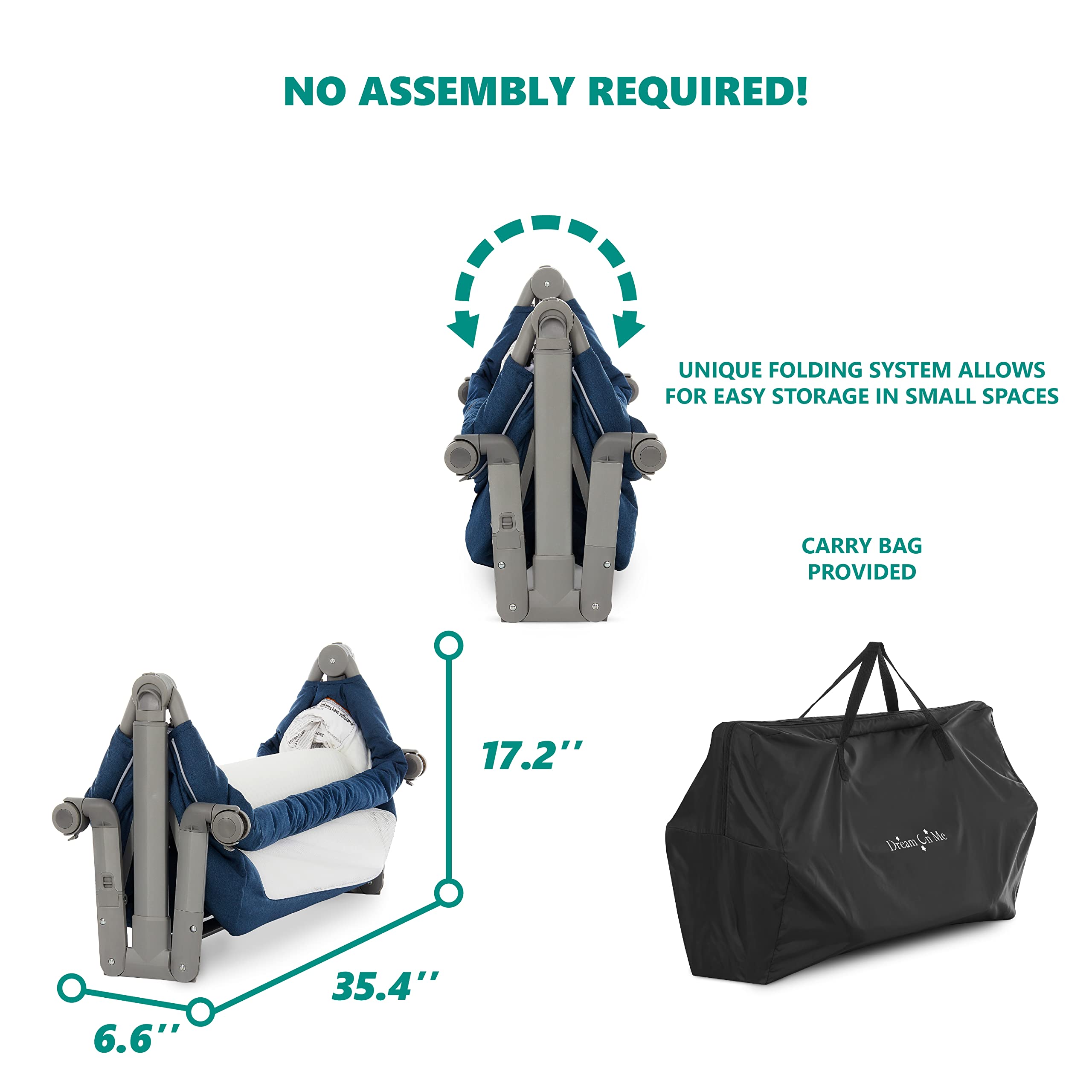 Dream On Me Zimal Bassinet & Bedside Sleeper - Dark Blue Lightweight Portable Baby Crib with Breathable Mesh Panels | Easy Fold Travel Bassinet for Newborns | JPMA Certified | Perfect for Nursery, Bedroom & Travel