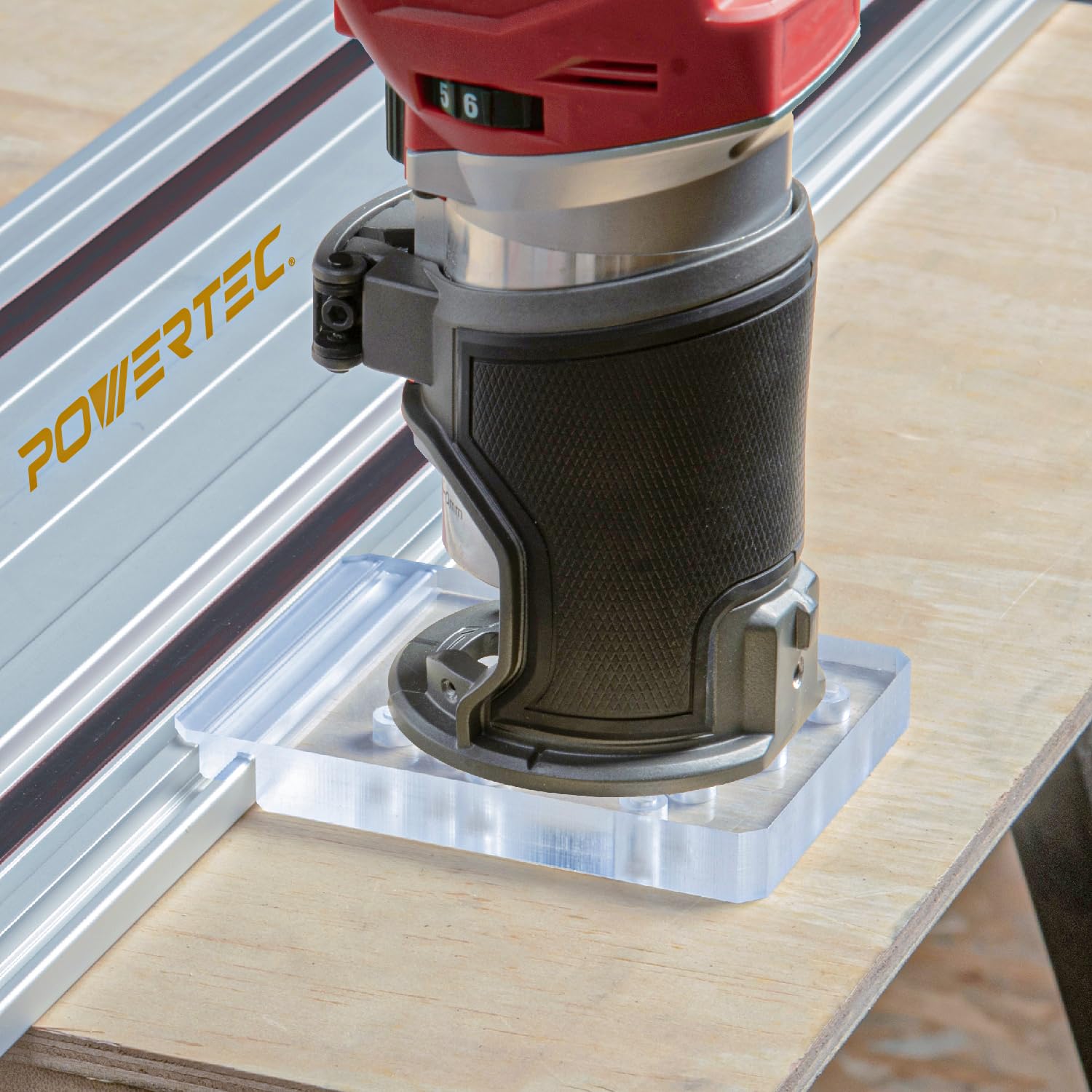 PowerTec Guide Rail Adapter for Fixed Base Trim Routers - Compatible with DeWalt, Makita & Milwaukee - Connects to WEN, Makita & Milwaukee Guide Rails (Models 71550, 71153, 71387, 71921) - Perfect for Woodworking, Cabinet Making & Precision Edge Trimming