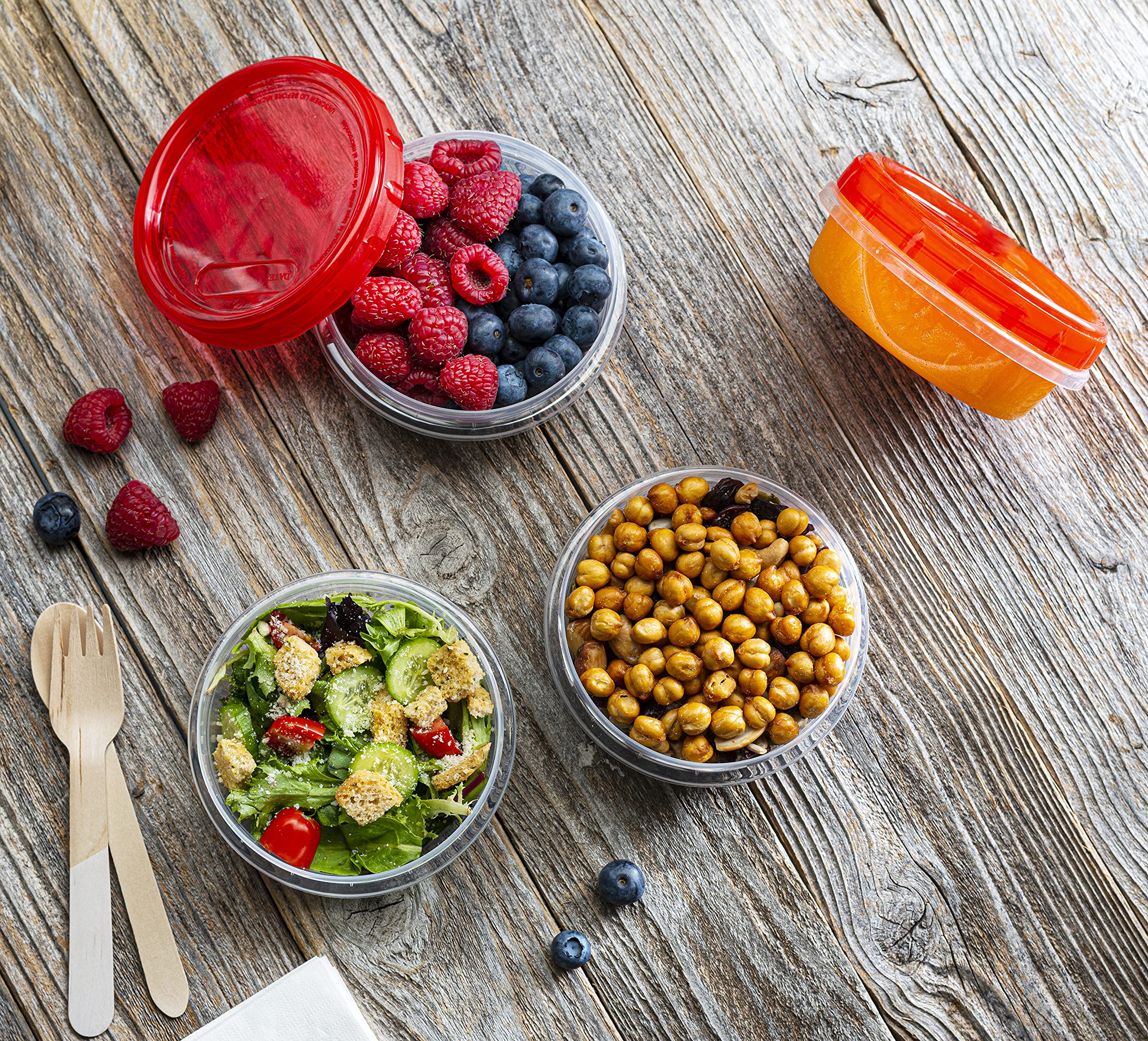 8 Ounce (20 Pack) Clear Bottom Red Top Twist Cap Food Storage Containers with Screw-On Lids | Airtight Freezer-Safe Containers for Meal Prep, Leftovers & Snacks