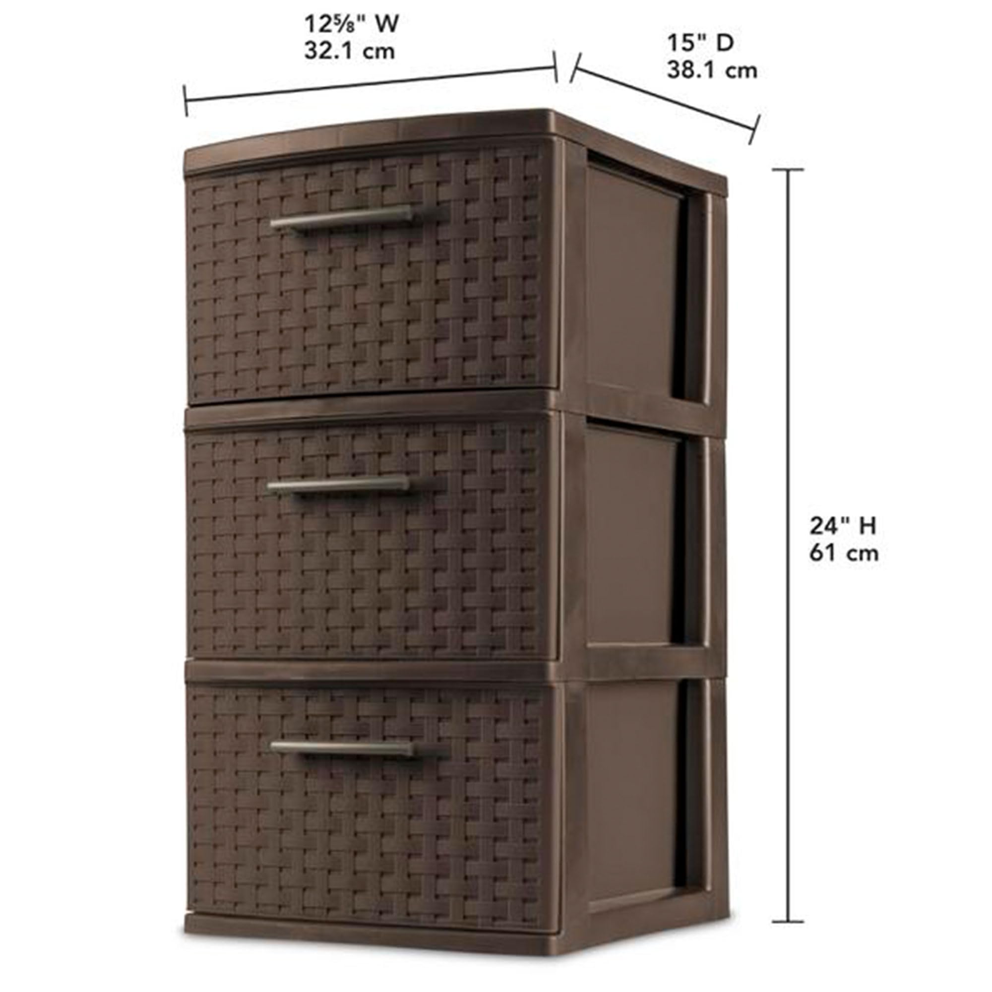 Sterilite 3 Drawer Storage Tower - Plastic Decorative Weave Organizer Drawers for Dorm, Closet, Bedroom & Craft Room - 4 Pack in Espresso - Perfect for Home, Office & School Organization