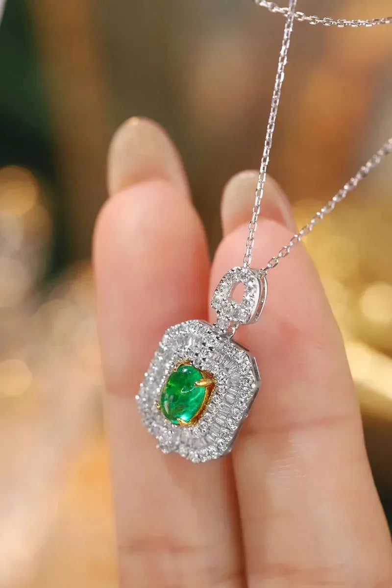 18K White & Yellow Gold Necklace with Real Natural Emerald & Diamond Gemstones | Luxury Women's Jewelry for Parties, Weddings & Special Occasions