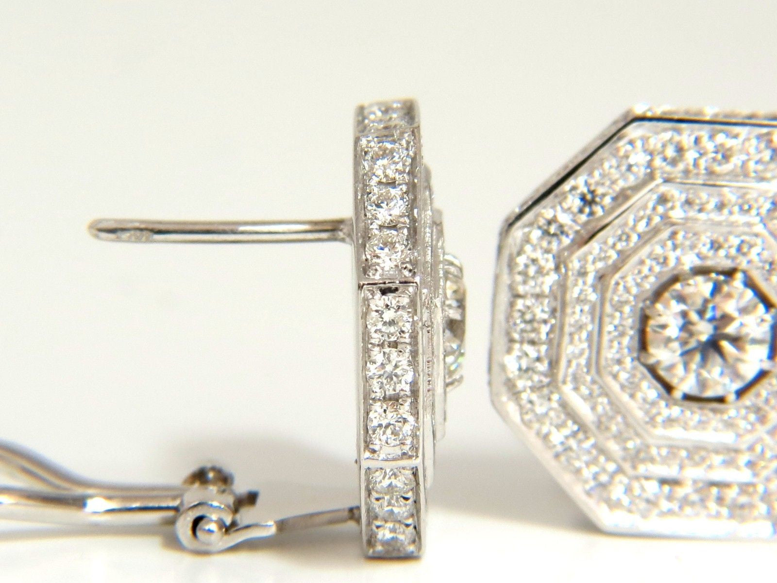 4.00CT Octagonal Step Cut Diamond Bead Set Clip-On Earrings in 18KT Gold - Perfect for Weddings, Parties & Special Occasions