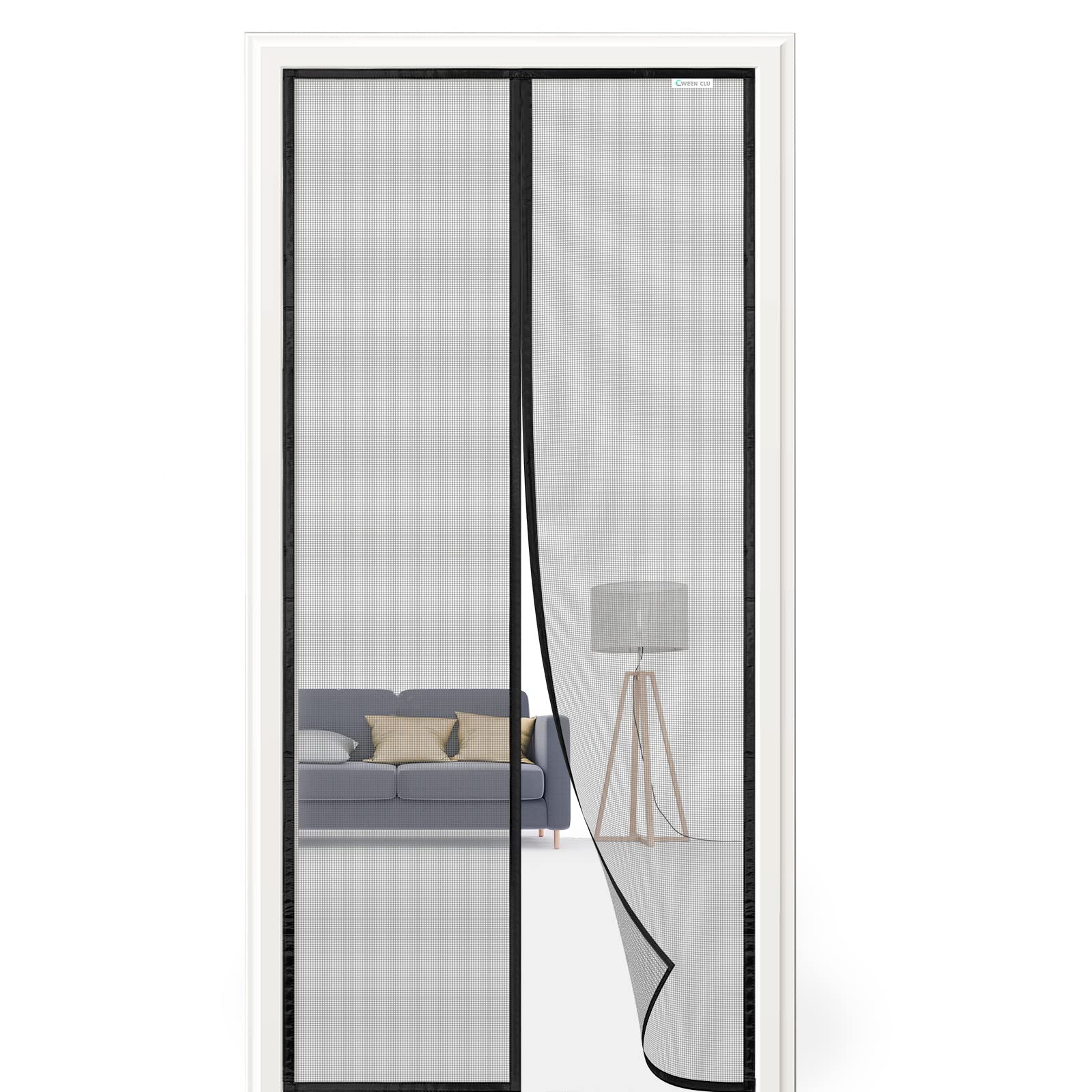 CWEEN CLU Magnetic Screen Door 95x200 cm - No Drill Installation, Black - Perfect for Balcony Doors, Patio Doors, French Doors - Keep Bugs Out While Enjoying Fresh Air