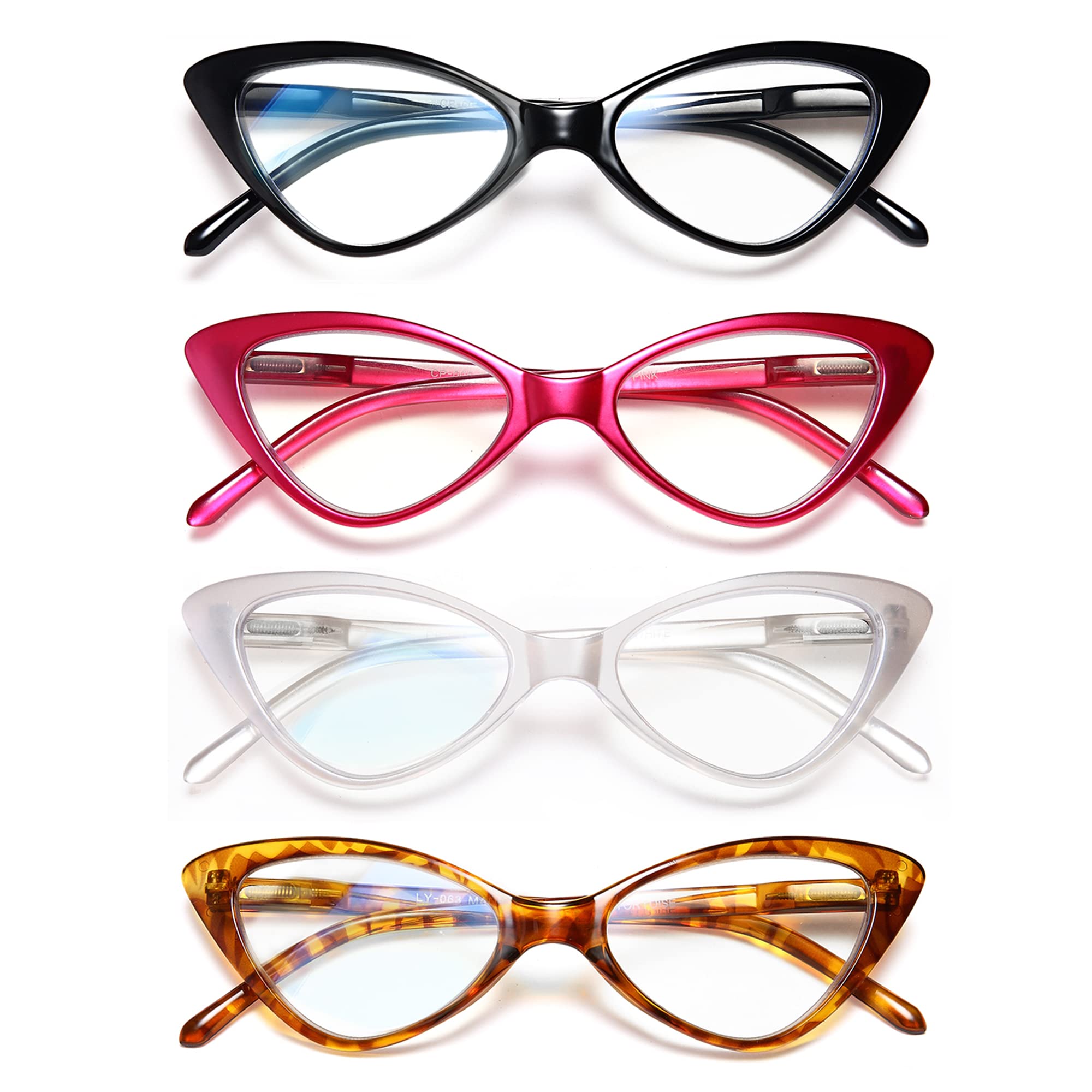 EYEURL 4-Pack Women's Fashion Cat Eye Reading Glasses - Blue Light Blocking Readers with Spring Hinges, Anti-Glare & UV Protection - Perfect for Office Work, Computer Use, and Reading Books
