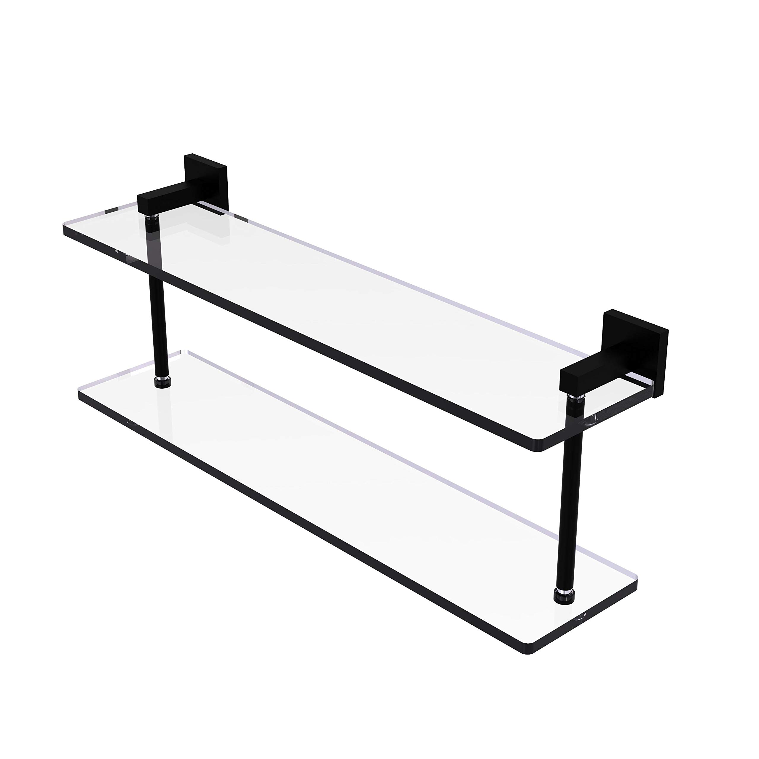 Allied Brass MT-2-22 Montero Collection 22 Inch Two Tiered Glass Shelf in Matte Black - Perfect for Bathroom, Kitchen, or Living Room Storage & Display
