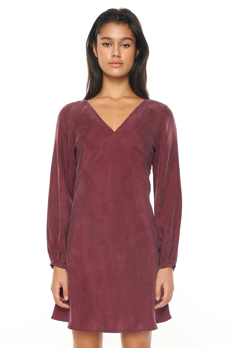 Alix Dark Cherry Long Sleeve Mini Shift Dress for Women - Elegant Fall & Winter Office Wear, Date Night Outfit, Holiday Party Dress
