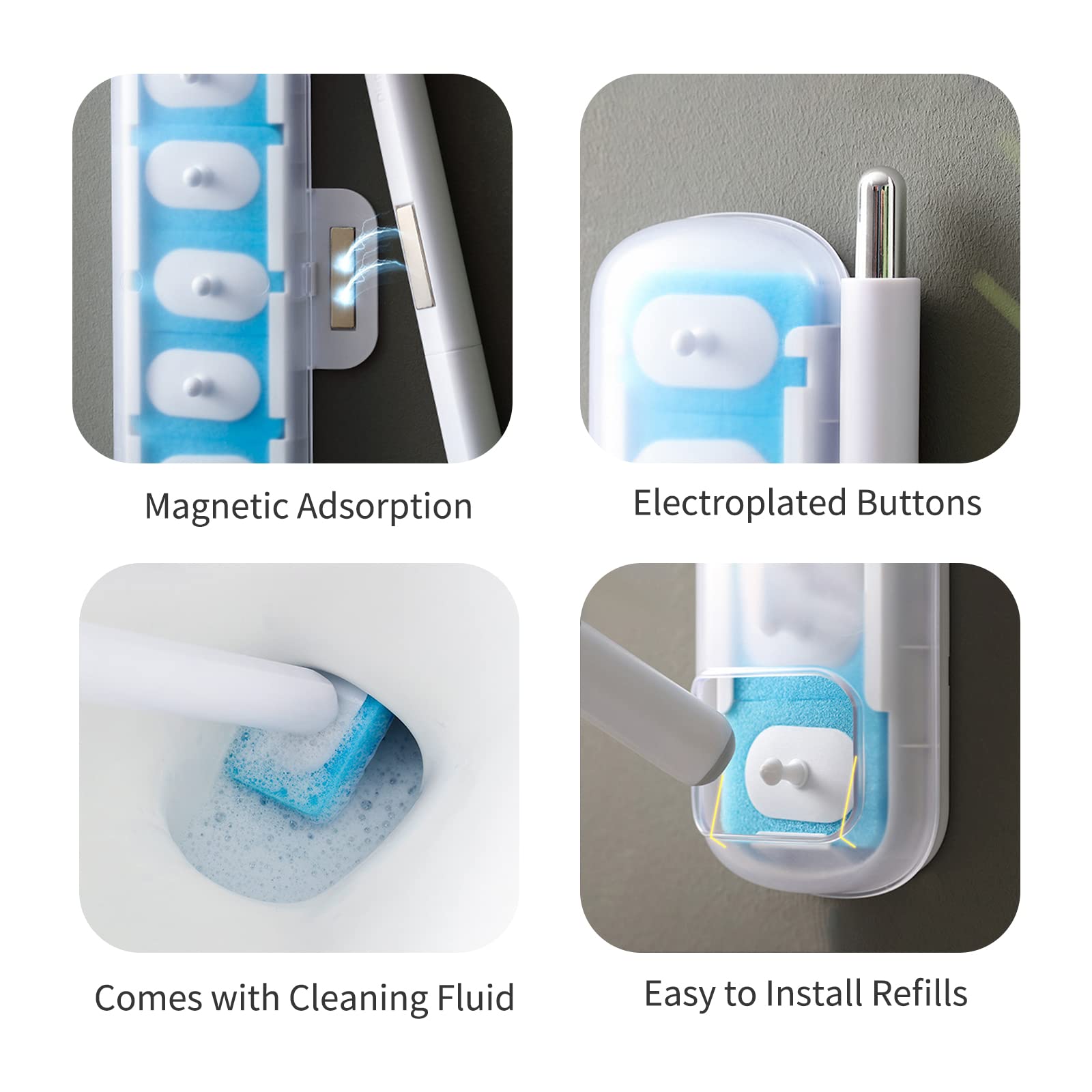 Matybobe Disposable Toilet Cleaning Brush with 7 Refill Heads - Wall Mounted Detachable Toilet Wand for Bathroom Cleaning | Ideal for Home, Hotel & RV Sanitation