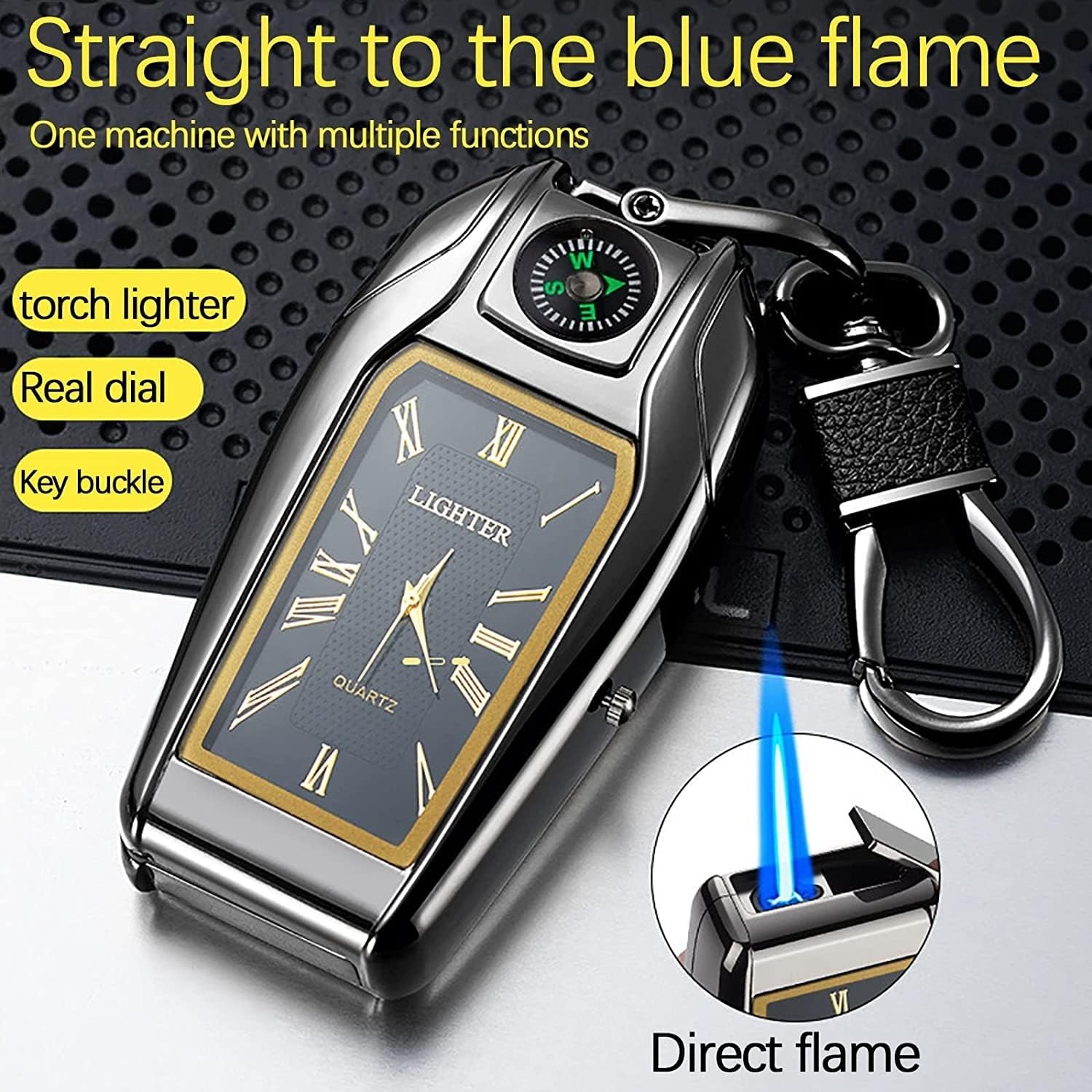 Windproof Jet Torch Lighter - Refillable Butane Keychain Lighter for Outdoor & Camping