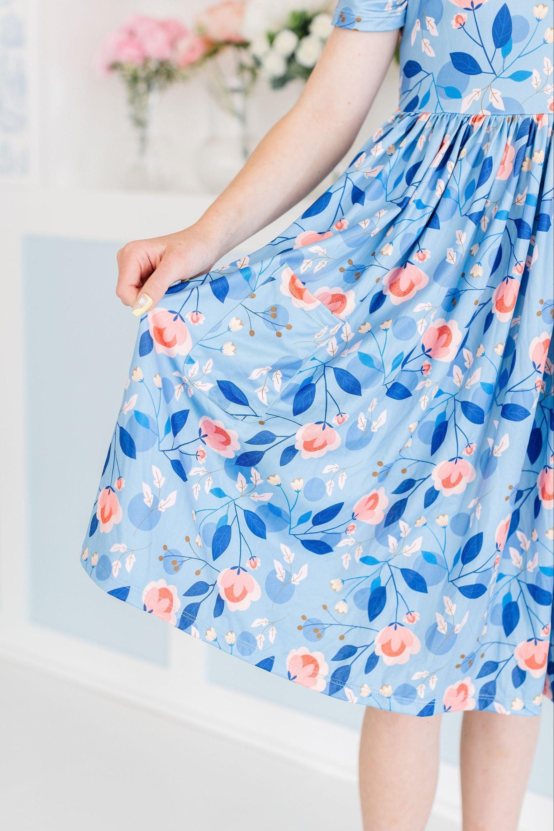 Country Blooms Short Sleeve Pocket Twirl Dress - Floral Summer Swing Dress for Women, Perfect for Beach Vacations, Garden Parties & Casual Outings