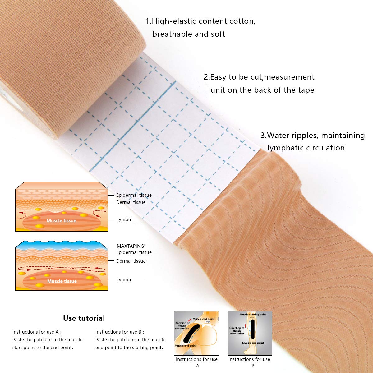 AUPCON Kinesiology Tape - Elastic Therapeutic Sports Tape for Muscle Recovery, Knee, Shoulder & Ankle Support - Hypoallergenic & Breathable Cotton - Ideal for Athletes, Physical Therapy & Post-Workout Recovery