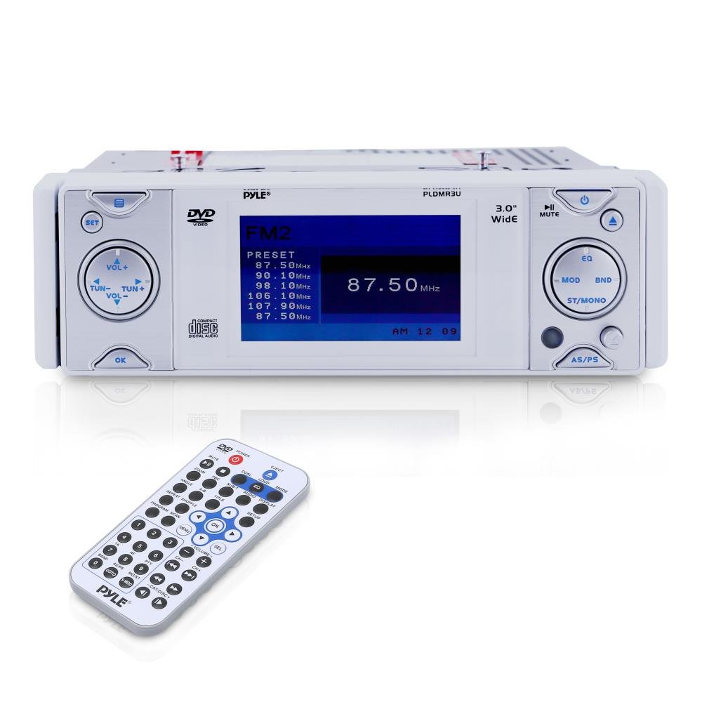 PYLE PLDMR3U Marine CD/DVD Receiver with 3-Inch Built-In Monitor - Waterproof In-Dash Stereo System for Boats, Yachts & Marine Vehicles | Perfect for Fishing, Cruising & Water Sports Entertainment