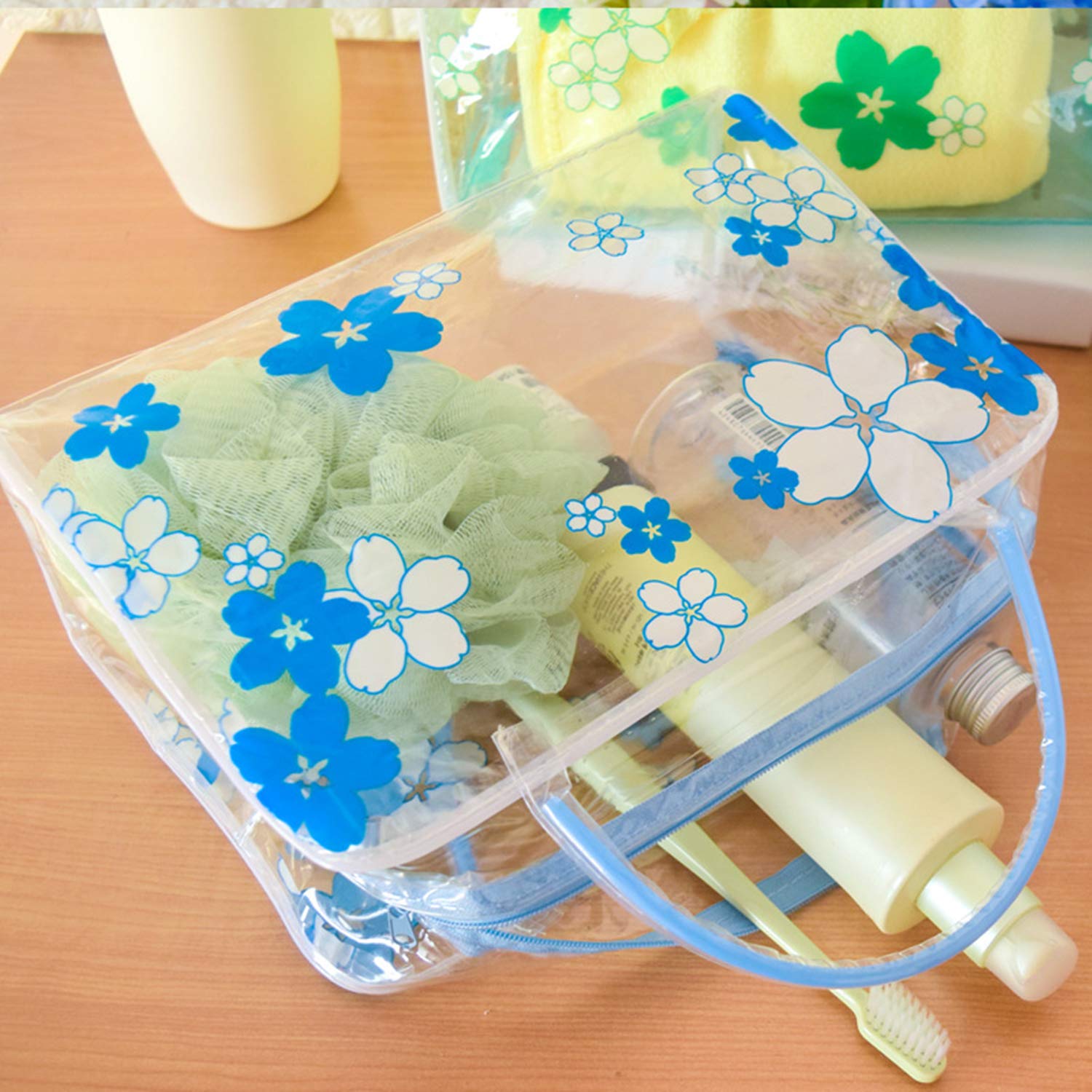 Clear Flower Cosmetic Bag - Waterproof Plastic Travel Toiletry Organizer with Handle & Zipper Closure | Perfect for Makeup Storage, Travel Essentials, and Bathroom Organization