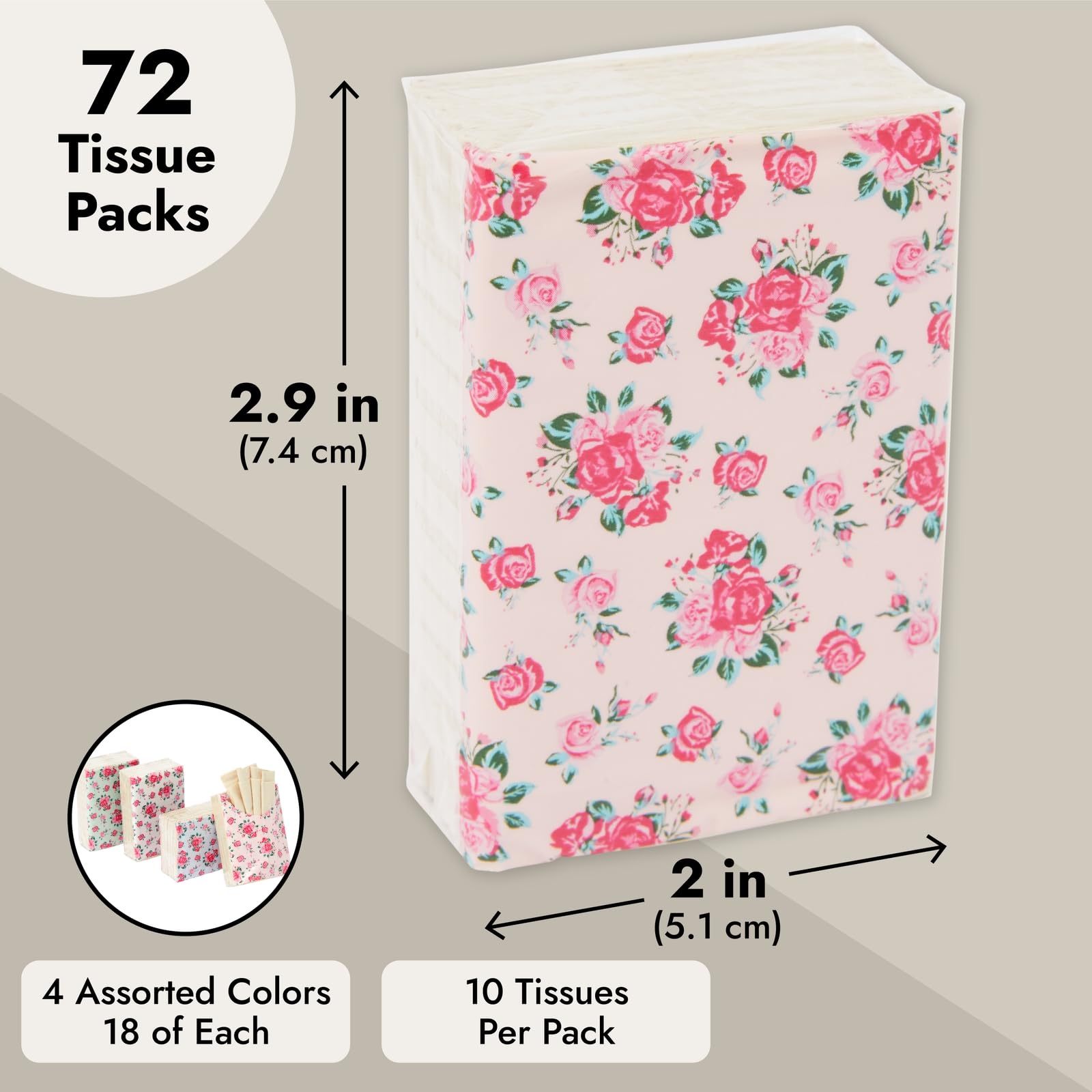 72 Pack Floral Printed Pocket Tissues | Bulk Travel Size Personal Facial Tissues for Women, On-the-Go, Purse, Car & Emergency Use