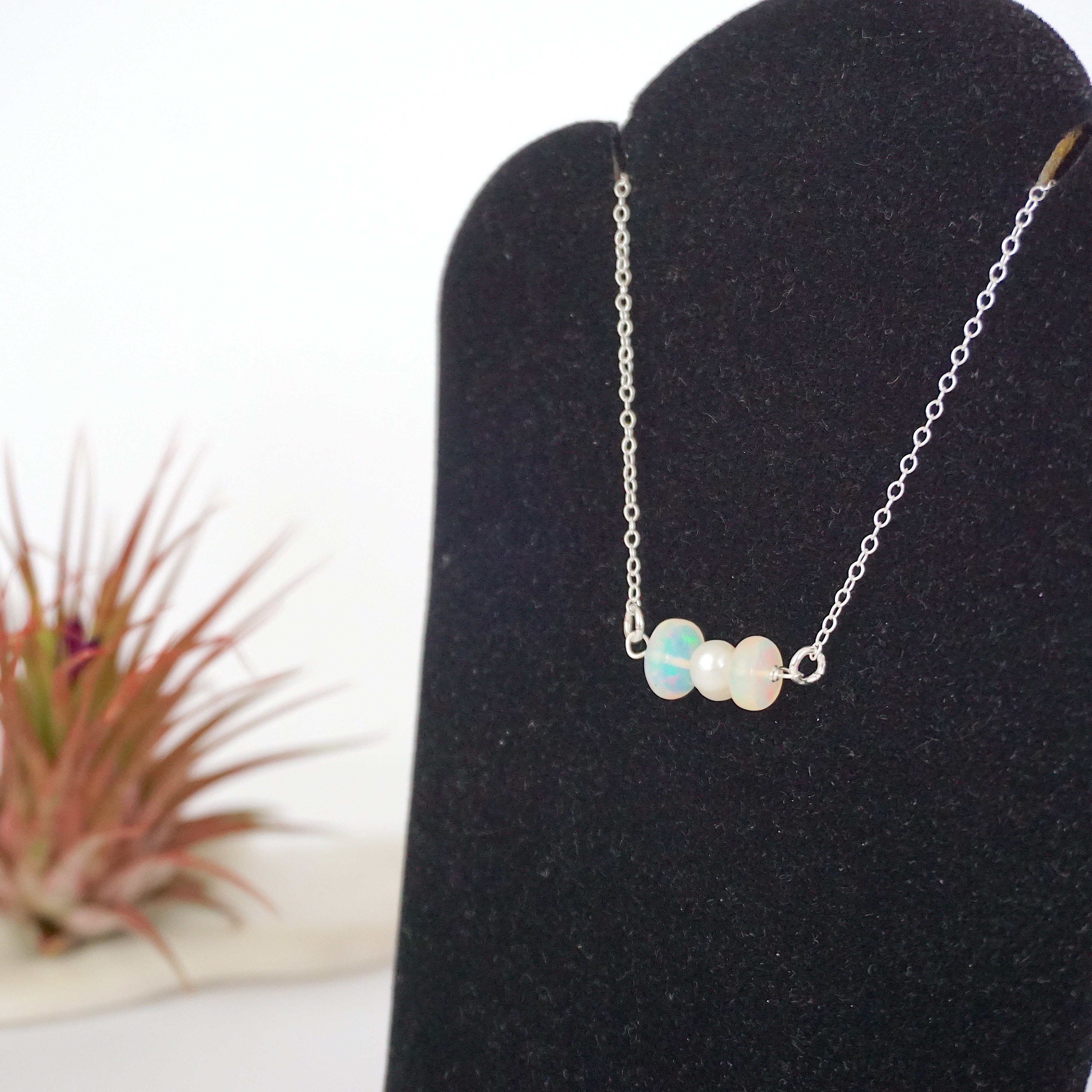 Opal & Pearl Charm Necklace – Elegant Dainty Jewelry for Women | Perfect for Weddings, Anniversaries & Special Occasions