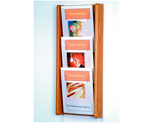 3 Pocket (3H) Acrylic & Oak Wall Display - Stylish Home & Office Organizer for Keys, Mail & Photos - Perfect for Entryway, Living Room or Workspace