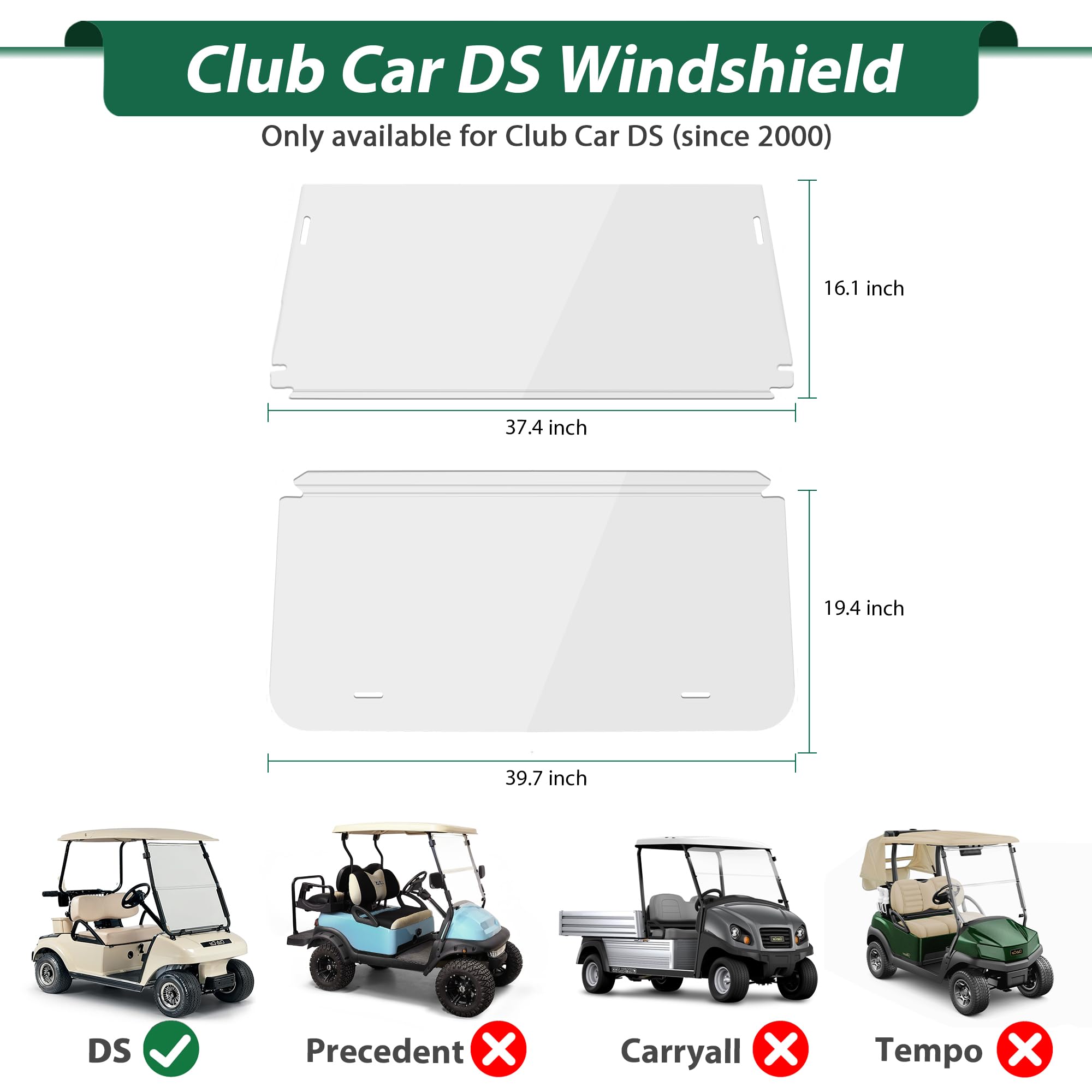 10L0L Golf Cart Windshield - Clear Shatterproof & Foldable Windproof for Club Car DS 2000+ Models - HD Transparent Protection for Golfing, Camping & Outdoor Adventures