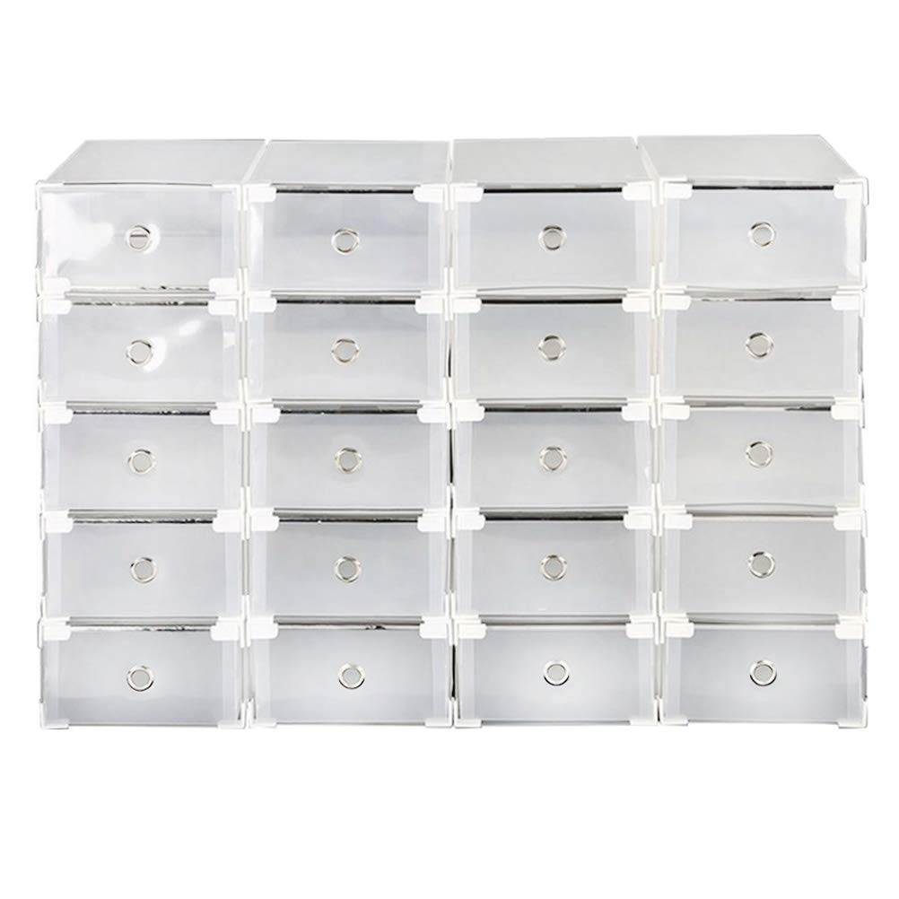 DOITOOL 20-Pack Durable Thickened Clear Plastic Shoe Storage Boxes - Stylish Transparent Shoe Organizer with Dust-Proof Design for Men's Shoes - Perfect for Closet Organization, Sneaker Display & Shoe Collection Storage