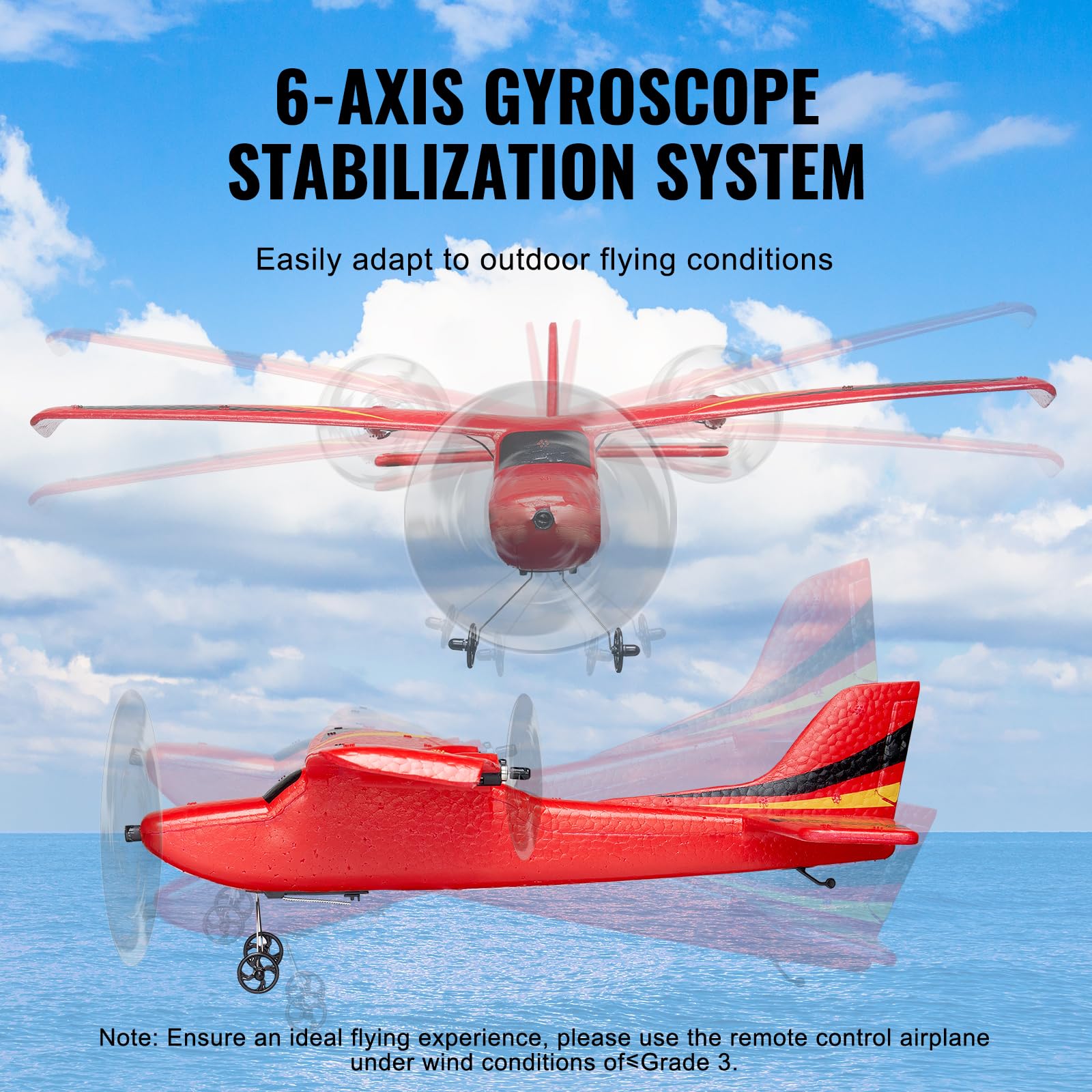 VEVOR 2.4GHz 2CH RC Airplane with 6-Axis Gyro Stabilizer - Ready to Fly Remote Control Glider with 2 Batteries - Best RC Plane Toy for Adults & Kids Beginners - Perfect Birthday & Christmas Gift for Outdoor Flying Fun