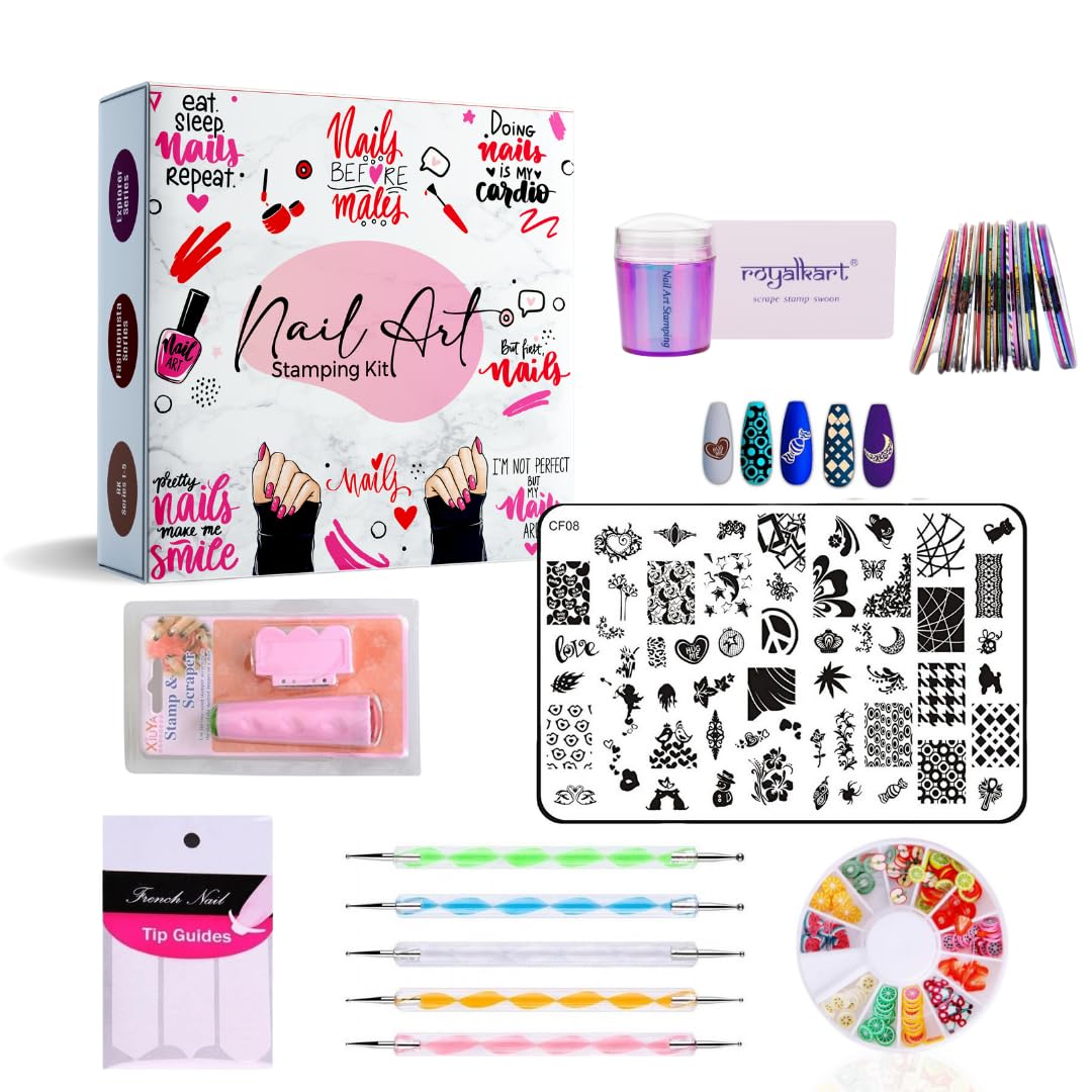 RoyalKart Nail Art Kit - 24pcs Nail Stamping Plates with Silicone Stamper, Scraper & Nail Decorations | Professional Manicure Design Tools for DIY Nail Art - Perfect Gift for Women & Girls | Home Salon, Party Nails, Wedding Manicure
