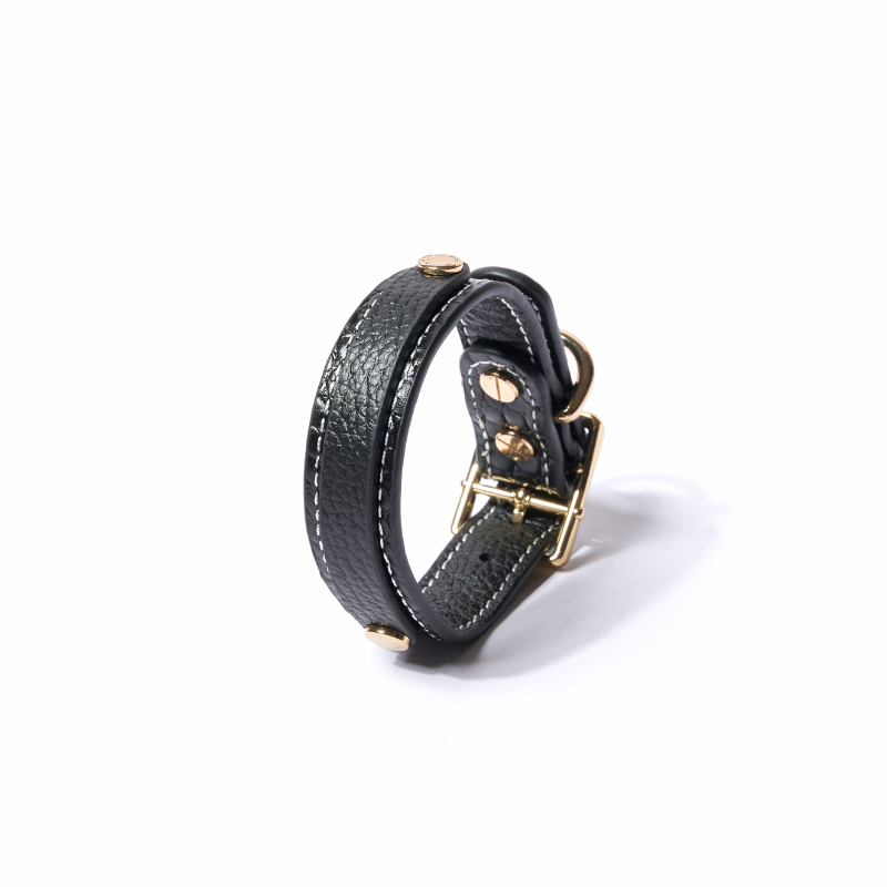 Premium Slim Obsidian Leather Dog Collar - Stylish & Durable for Small to Medium Dogs - Perfect for Daily Walks, Training & Outdoor Adventures