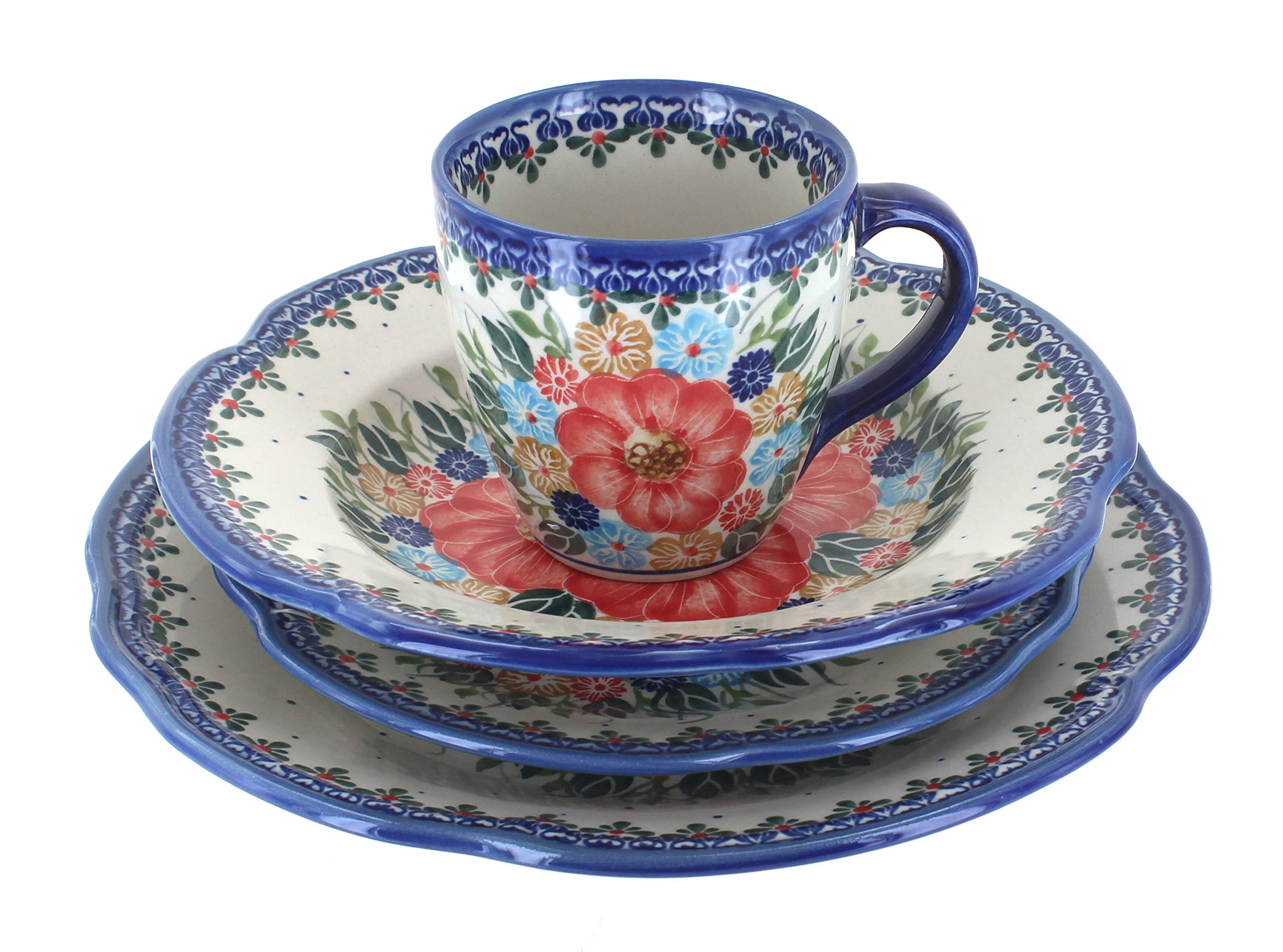 Blue Rose Polish Pottery Amelie 16-Piece Dinnerware Set - Elegant Tableware for Formal Dining, Special Occasions & Home Decor