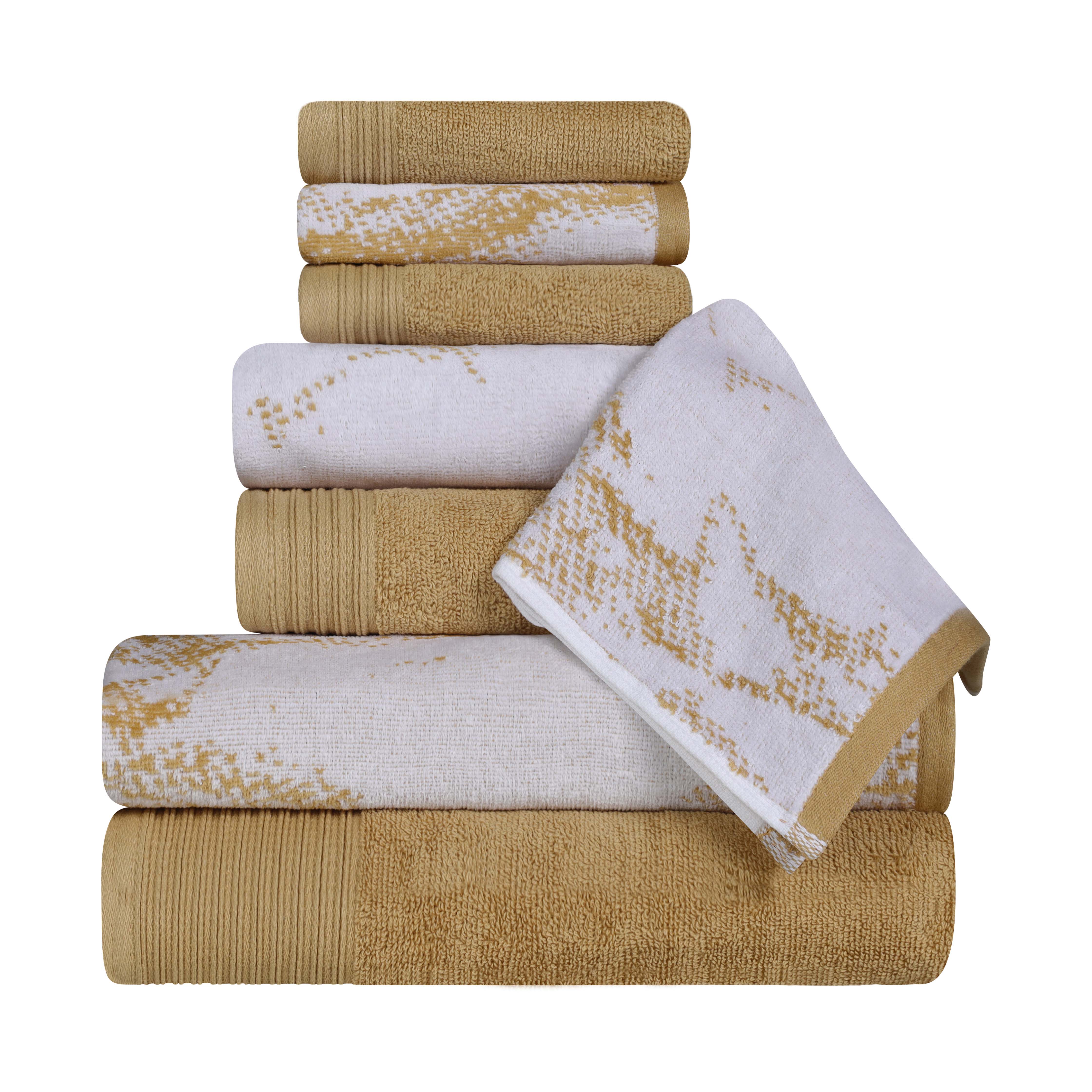 Premium 8-Piece Cotton Quick-Drying Towel Set - Solid & Marble Patterns for Bath, Beach, Gym, and Spa | Ultra Absorbent & Soft Bath Towels for Home & Travel