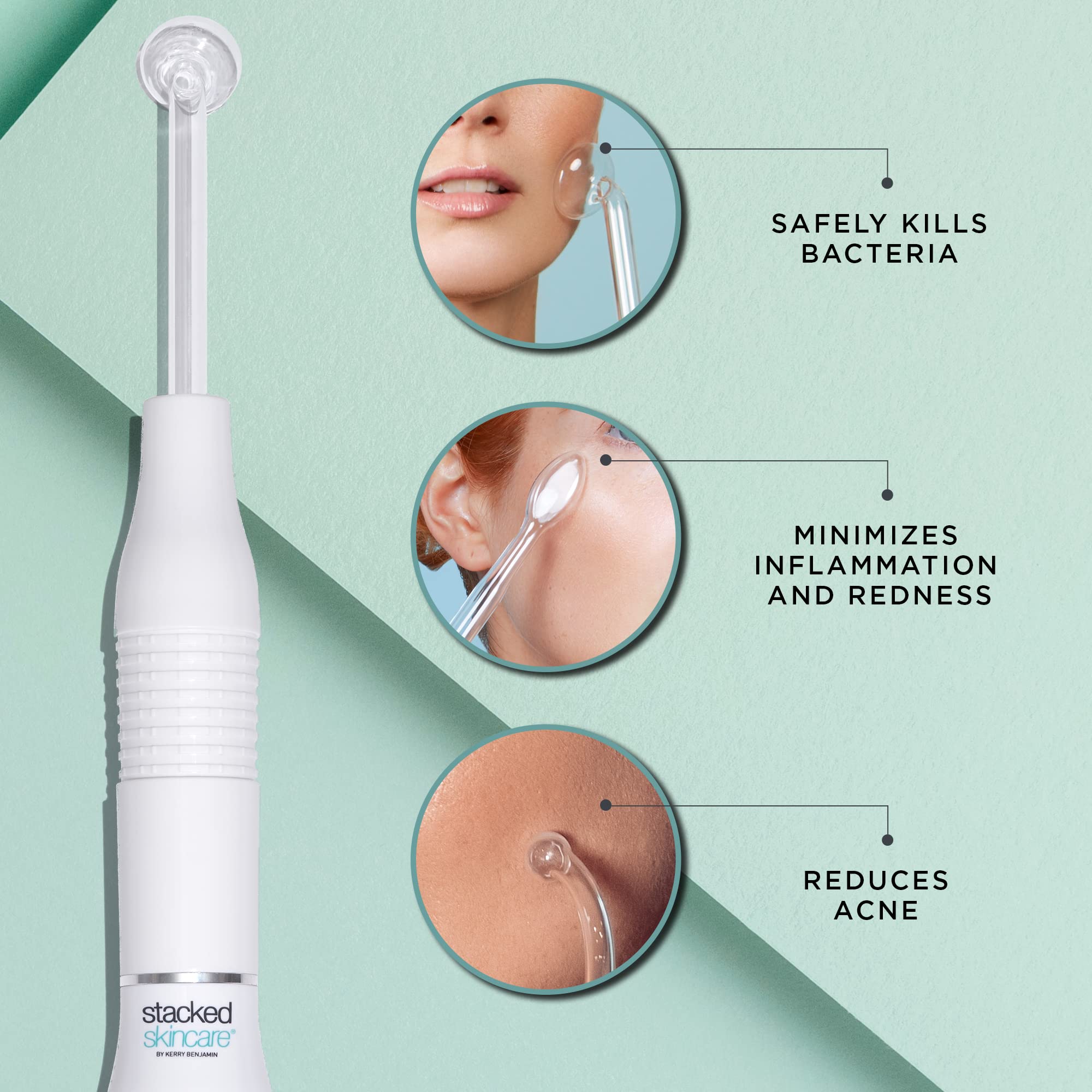 StackedSkincare High Frequency Wand for Acne Treatment - Facial Tool to Clear Pores, Reduce Redness & Wrinkles - Includes Neon & Argon Gas Electrodes - Perfect for At-Home Spa & Professional Skincare Routines