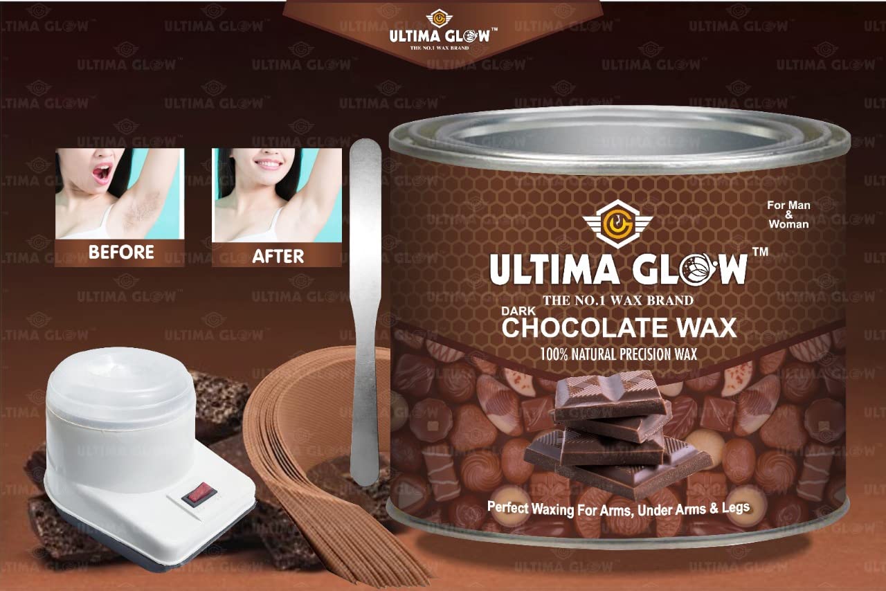ULTIMA GLOW Dark Chocolate Wax Strips with Heater - 600 Strips for All Skin Types & Full Body Hair Removal - Perfect for Home Spa, Salon & Travel Use