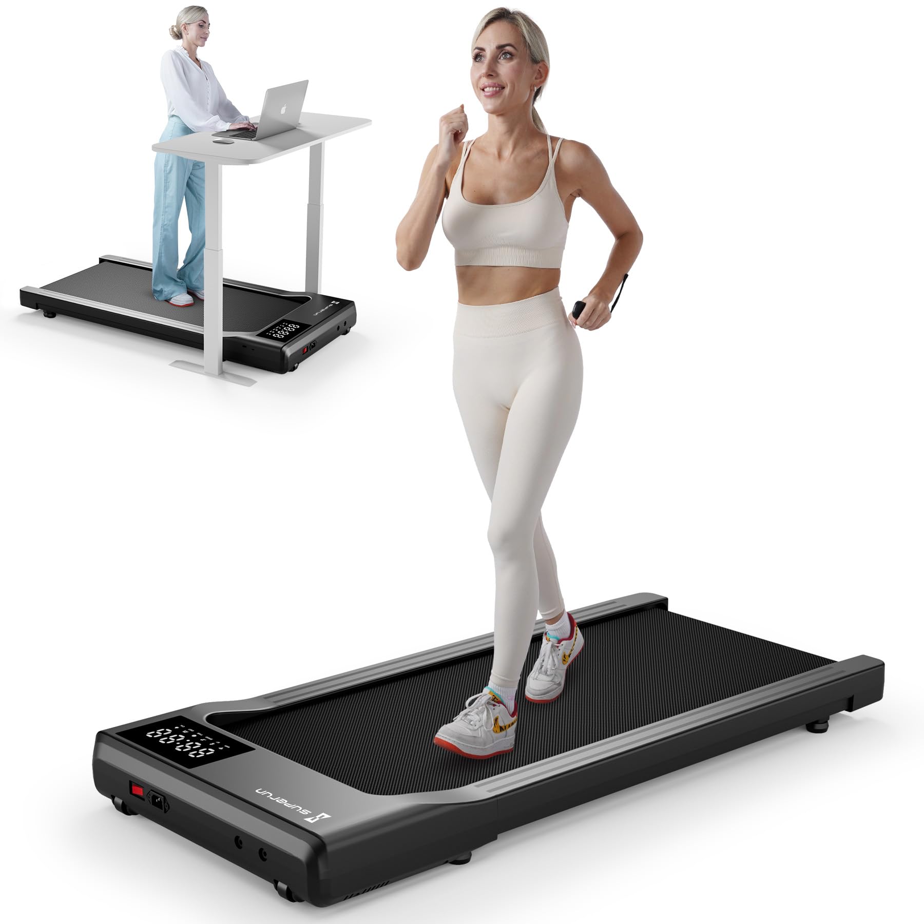 SupeRun Walking Pad - 2.5HP Portable Under Desk Treadmill for Home & Office with APP, Remote Control & LED Display - 300 Lbs Capacity Mini Jogging Machine - Perfect for Small Spaces, Work from Home & Apartment Workouts
