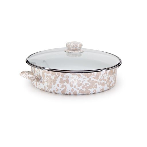 5 Quart Taupe Swirl Enamelware Saute Pan - Nonstick Cooking Pan for Frying, Searing & Simmering - Perfect for Stovetop & Oven Use