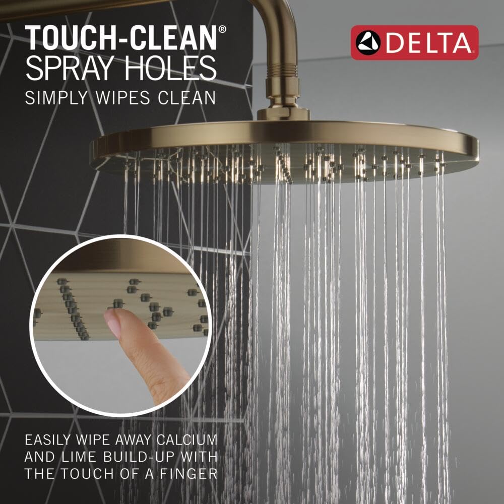 Delta Faucet Modern Raincan Round Single-Function Shower Valve Trim Kit in Gold - Luxury Rainfall Shower Head Set with Champagne Bronze Finish T14269-CZ-PP (Valve Not Included) - Perfect for Spa-Like Bathroom Upgrades and Modern Home Renovations