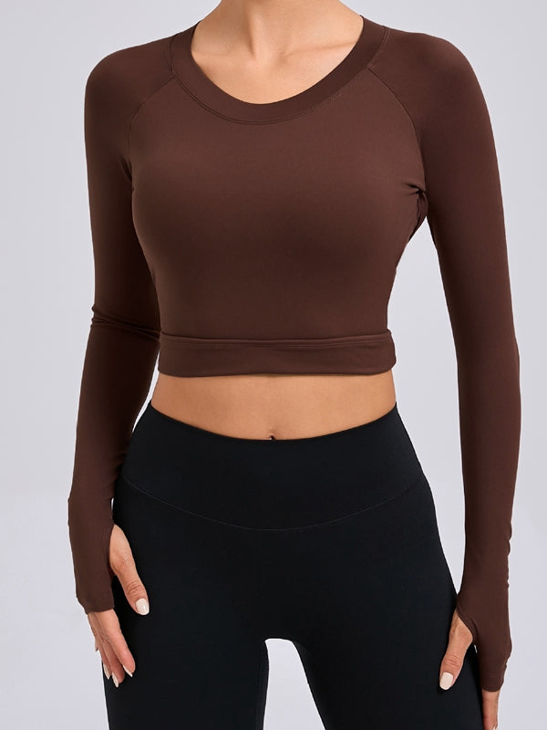 ZASUWA Women's Sexy Cutout U-Neck Long Sleeve Thumbhole Tops - Perfect for Night Out, Club Wear & Date Night Outfits
