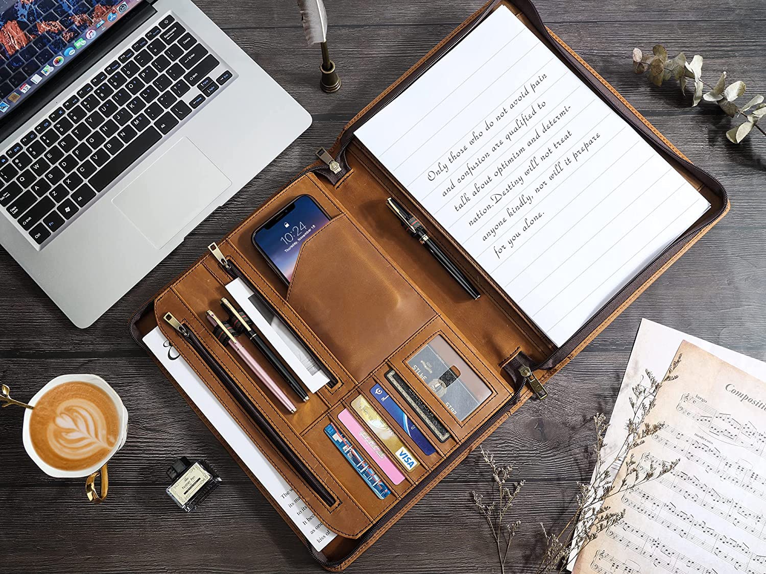 Premium Leather Planner for Men & Women - Business Organizer Notebook with A4 Notepad Holder & Zippered Portfolio - Professional Padfolio Folder for Resume, Documents - Ideal Office Gift & Executive Work Accessory (Brown) - Perfect for Business Meetings, Job Interviews & Daily Organization