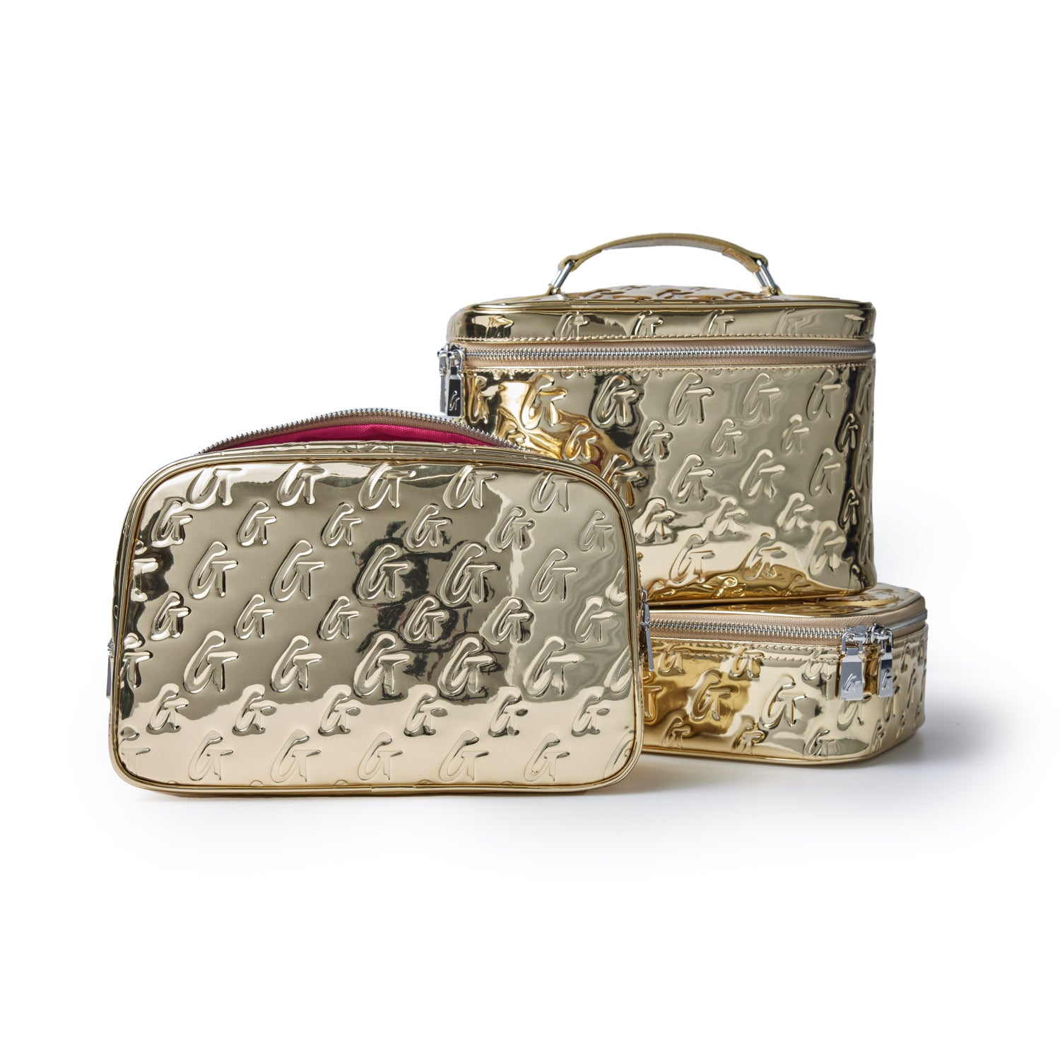 Small Metallic Monogram Toiletry Bag - Personalized Gold Cosmetic Pouch for Travel, Gym & Makeup Storage | Waterproof & Durable