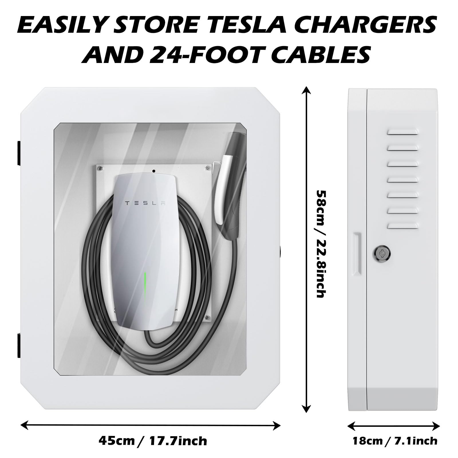 Premium Tesla Gen 3 & ChargePoint EV Charger Station Box - Weatherproof Outdoor Wall Connector Cover with Cable Organizer | Snowproof, Dustproof, Anti-Theft Protection for Home & Garage Charging Accessories | Perfect for Driveway, Parking Spot & Outdoor EV Charging Stations