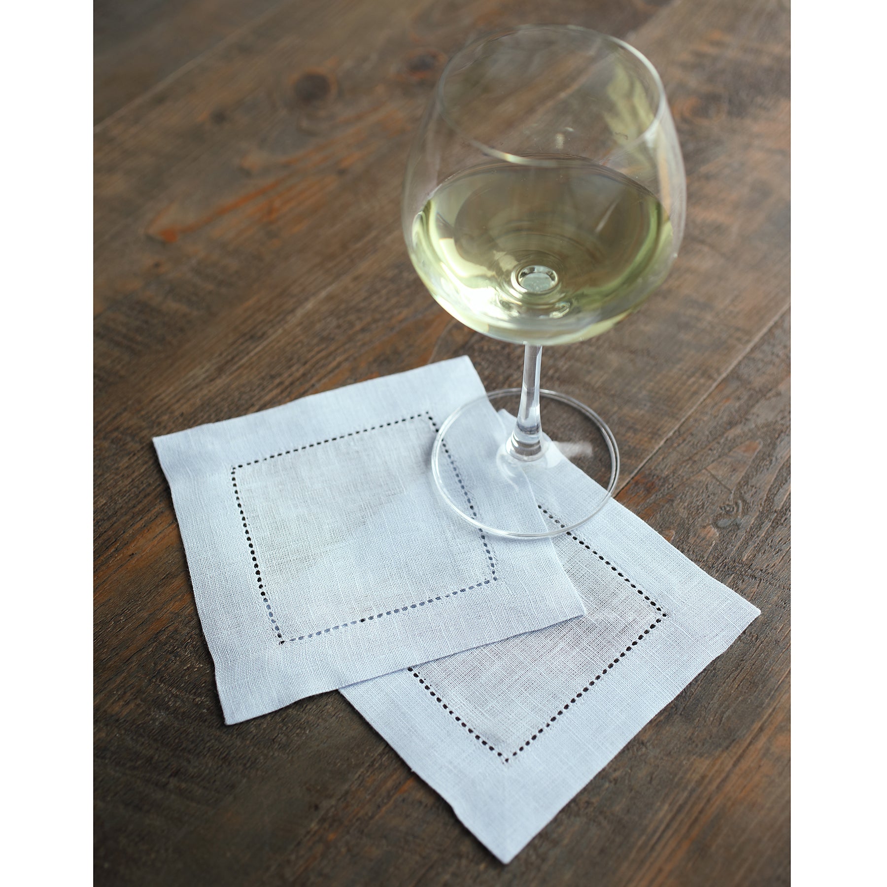 Premium Classic Hemstitch Cocktail Napkins - Set of 12 White Linen Napkins for Parties, Weddings & Formal Dining - Elegant Drink Coasters for Home Bar & Dinner Table Decor
